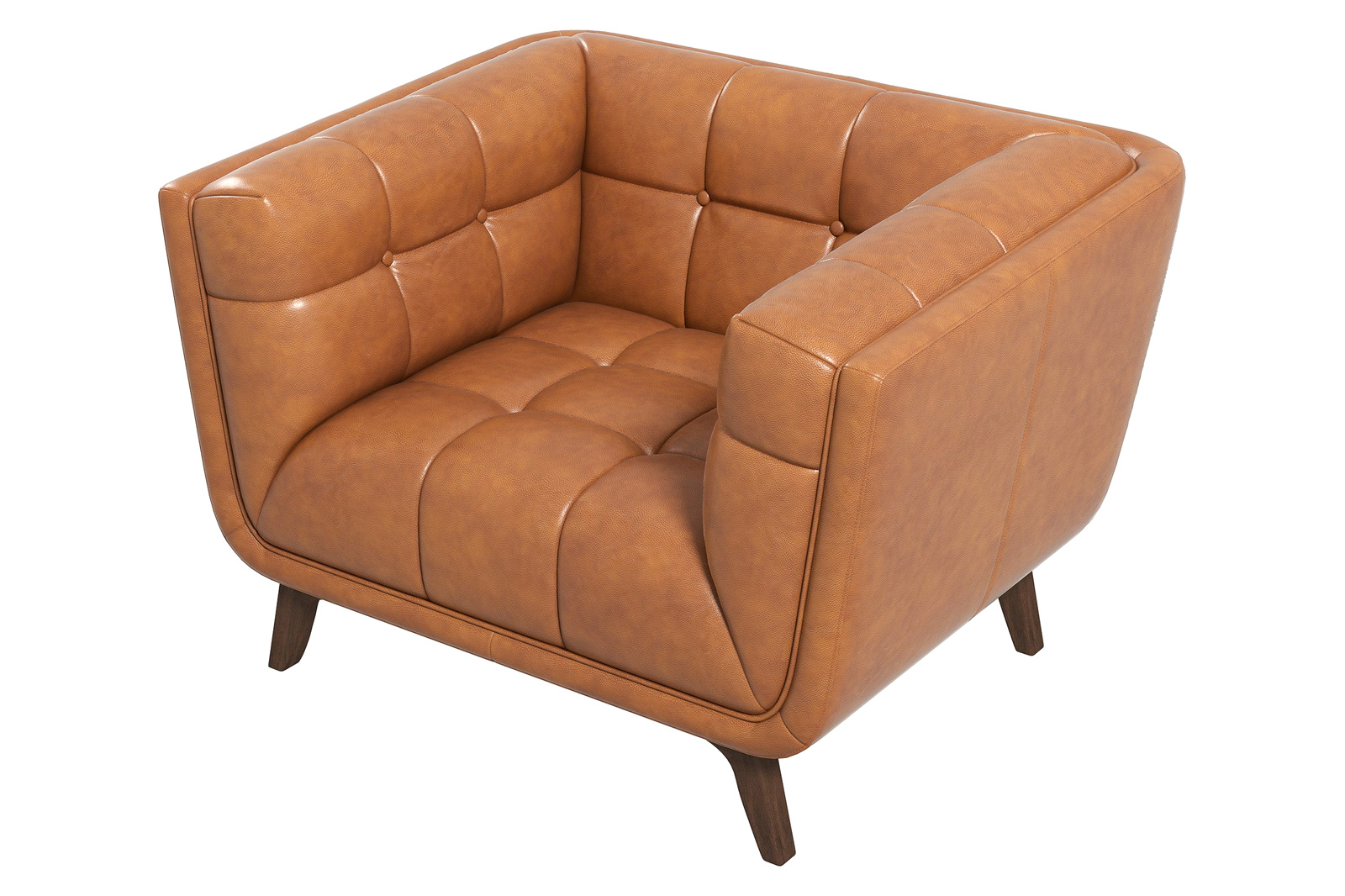 Ashcroft Addison Mid-Century Modern Leather Lounge Chair - Cognac