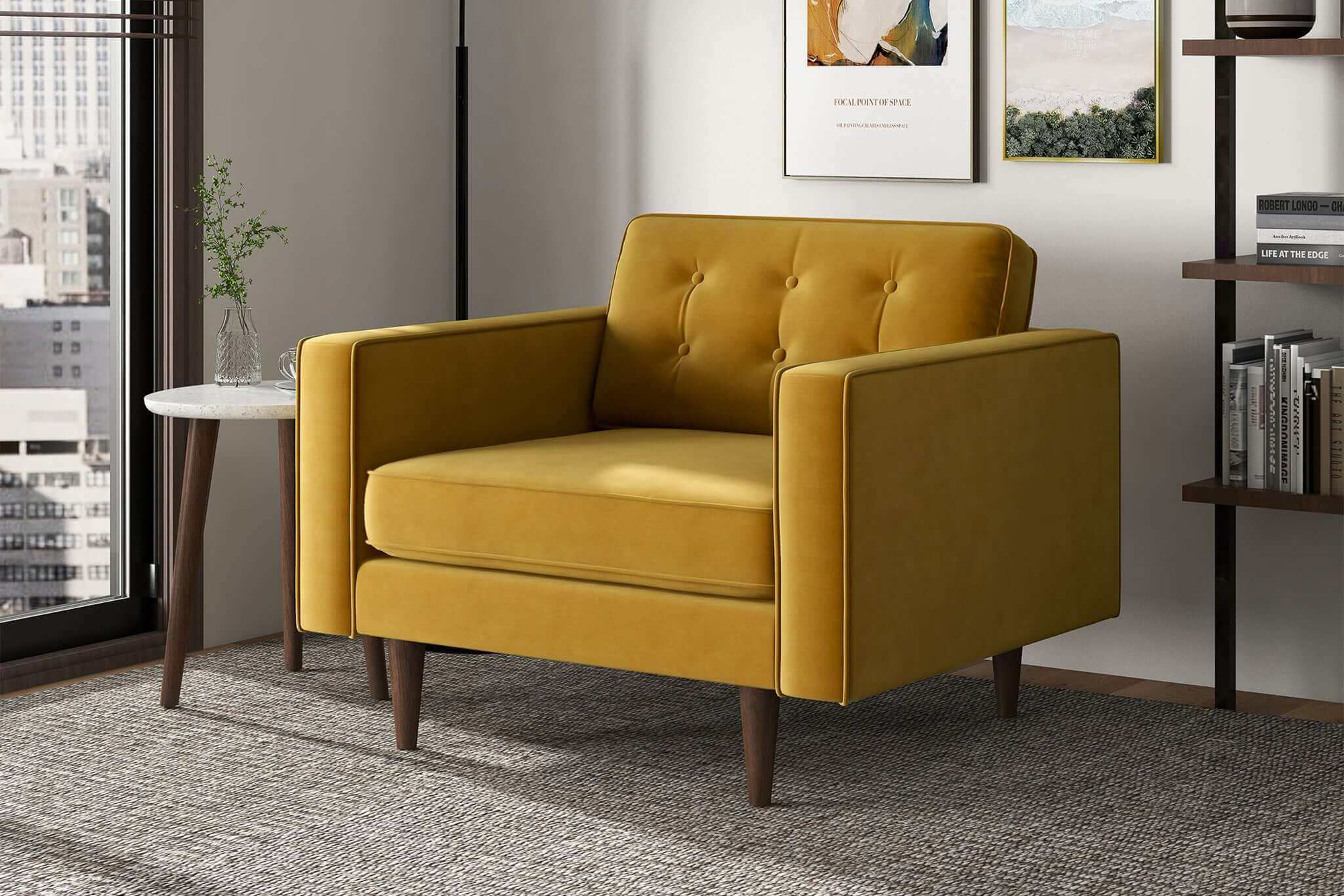 Ashcroft Casey Velvet Lounge Chair - Gold