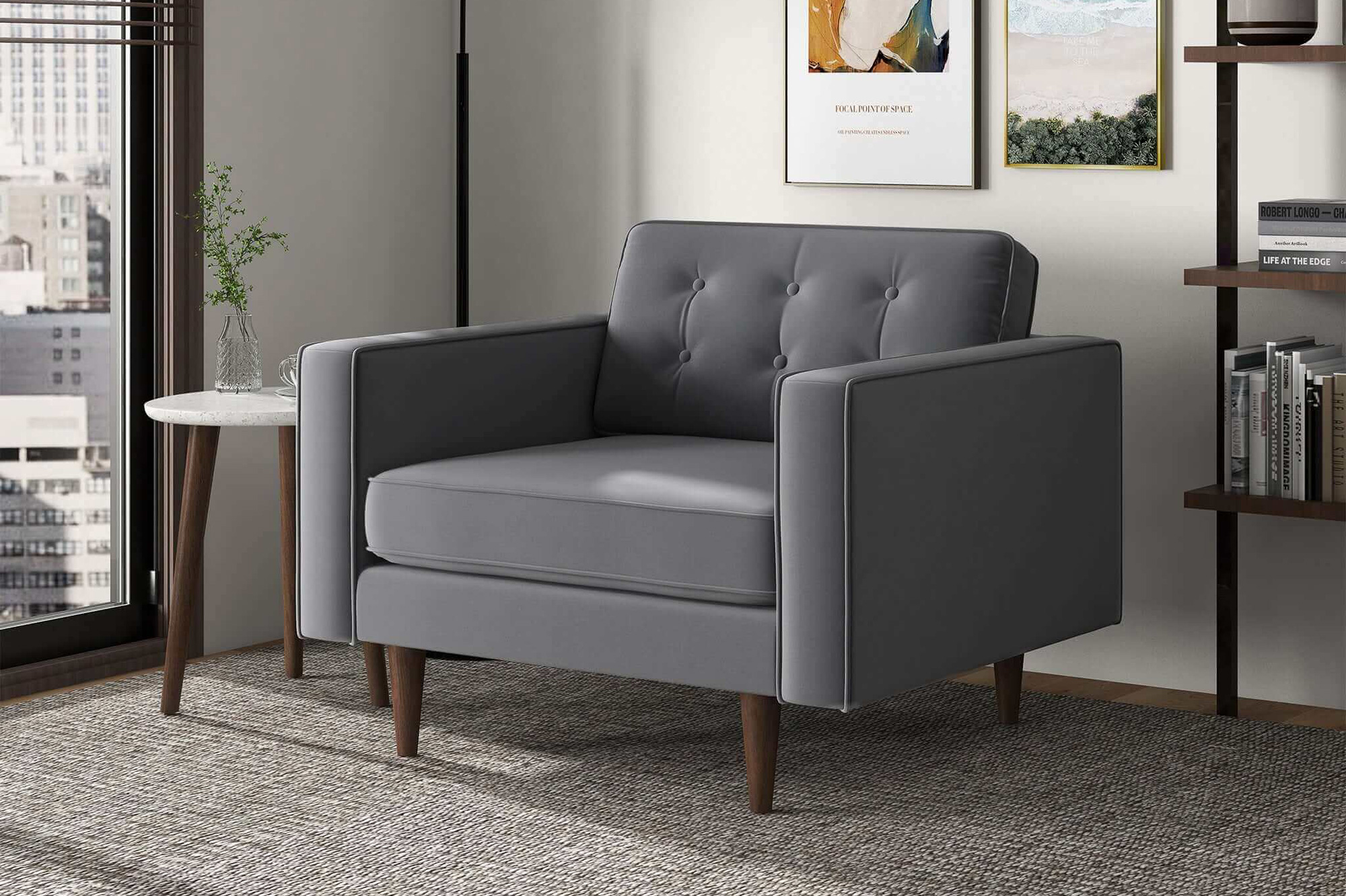 Ashcroft Casey Velvet Lounge Chair - Gray