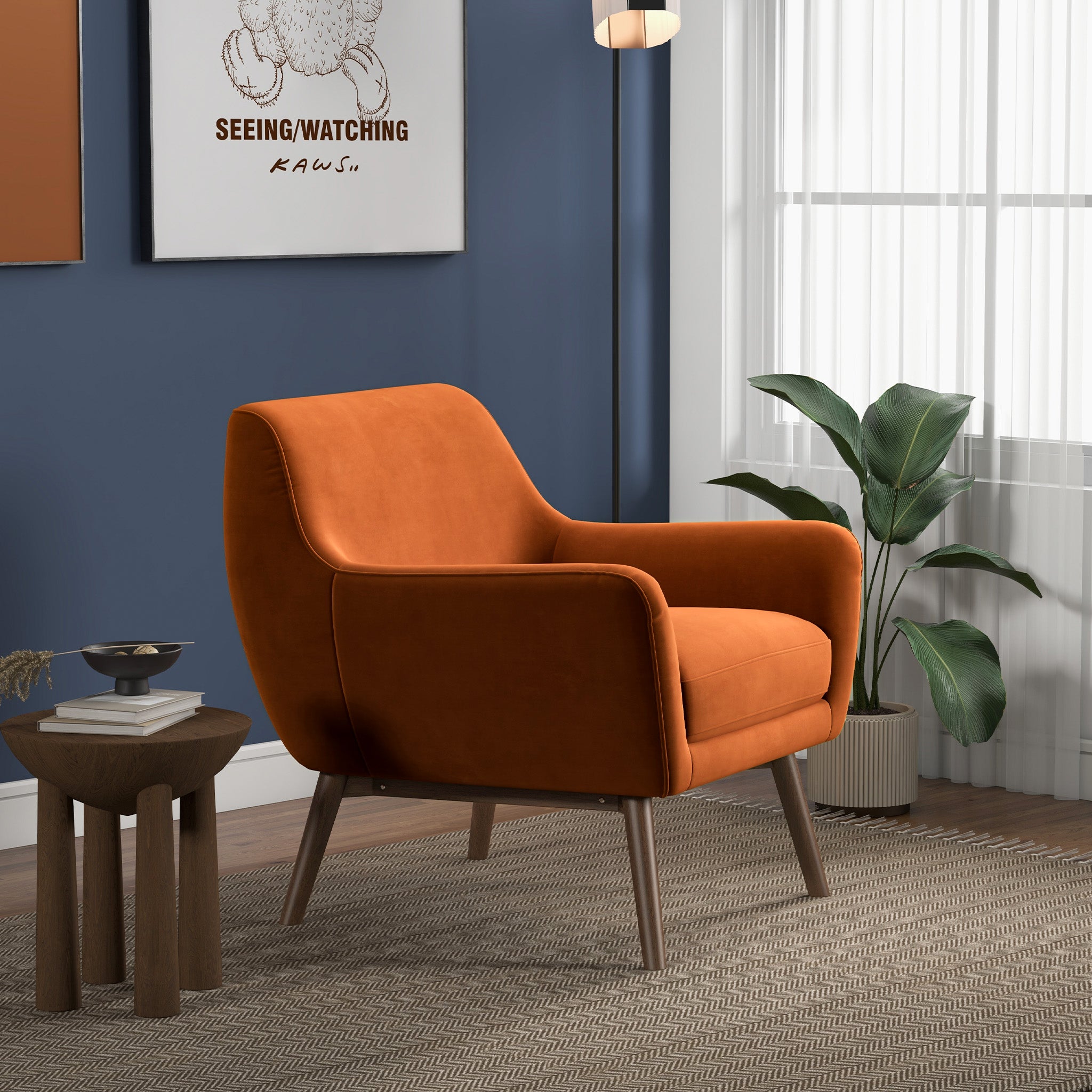 Ashcroft Panom Lounge Chair - Burnt Orange Velvet