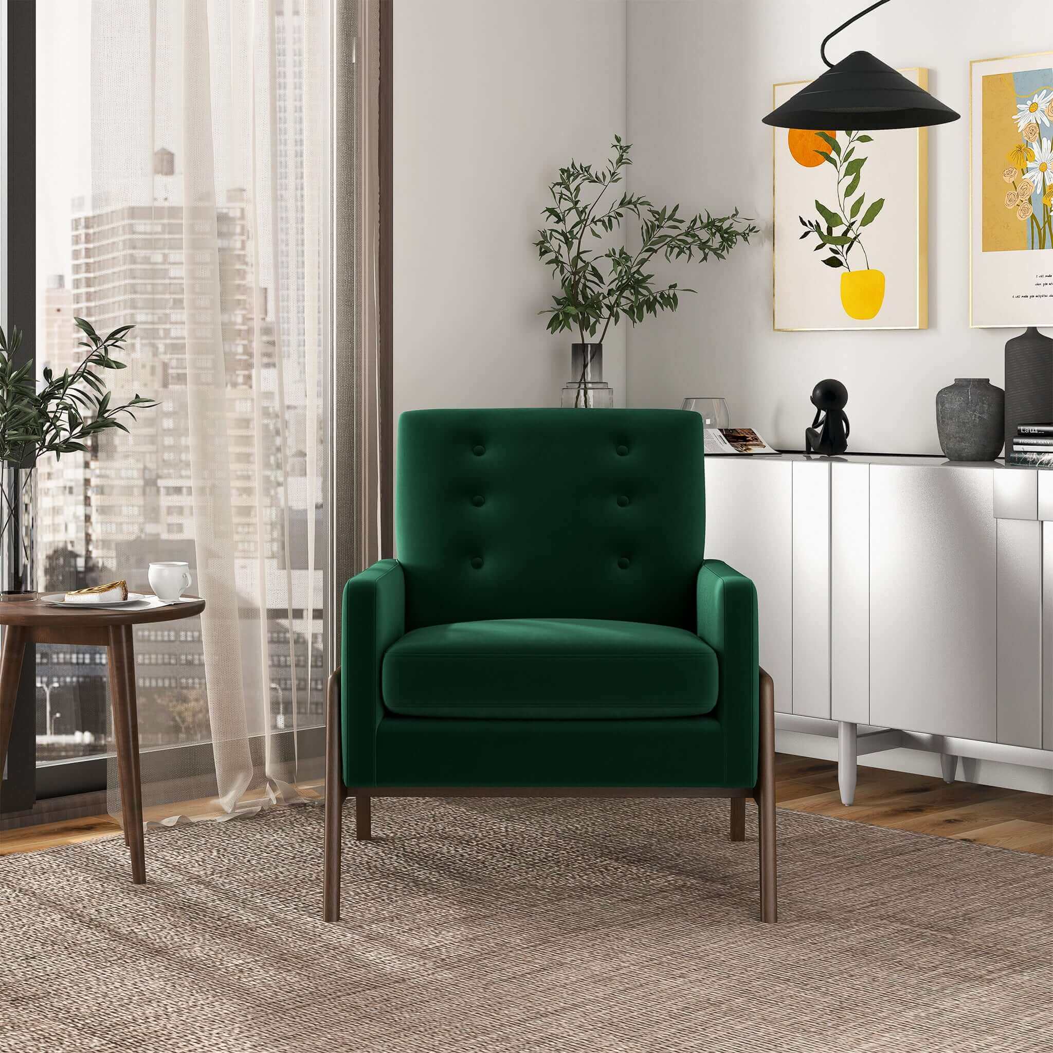 Ashcroft Cole Solid Wood Velvet Lounge Chair - Green