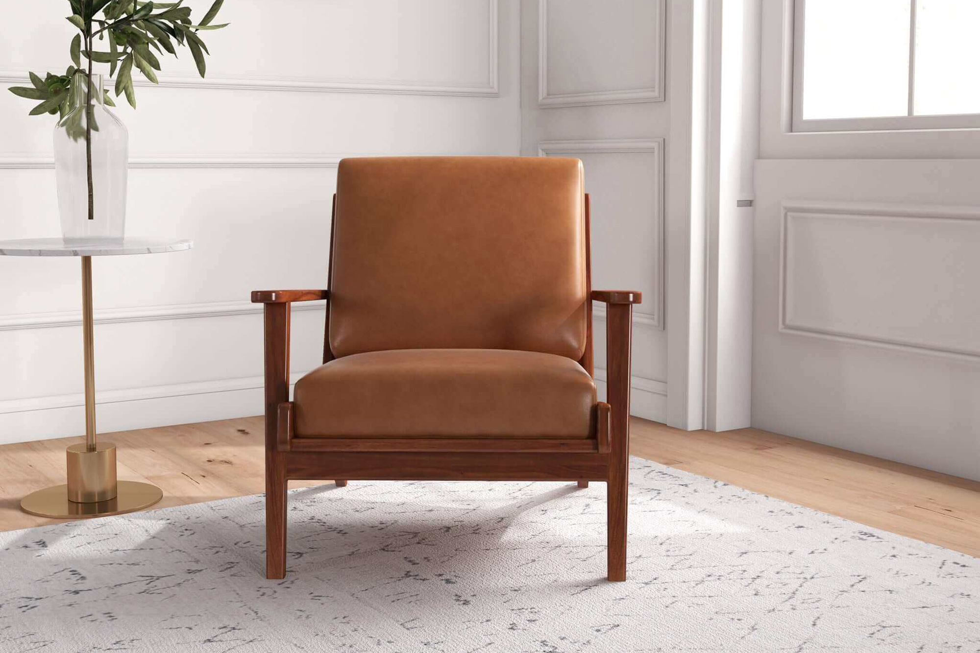 Ashcroft Connor Solid Wood Genuine Leather Lounge Chair - Tan