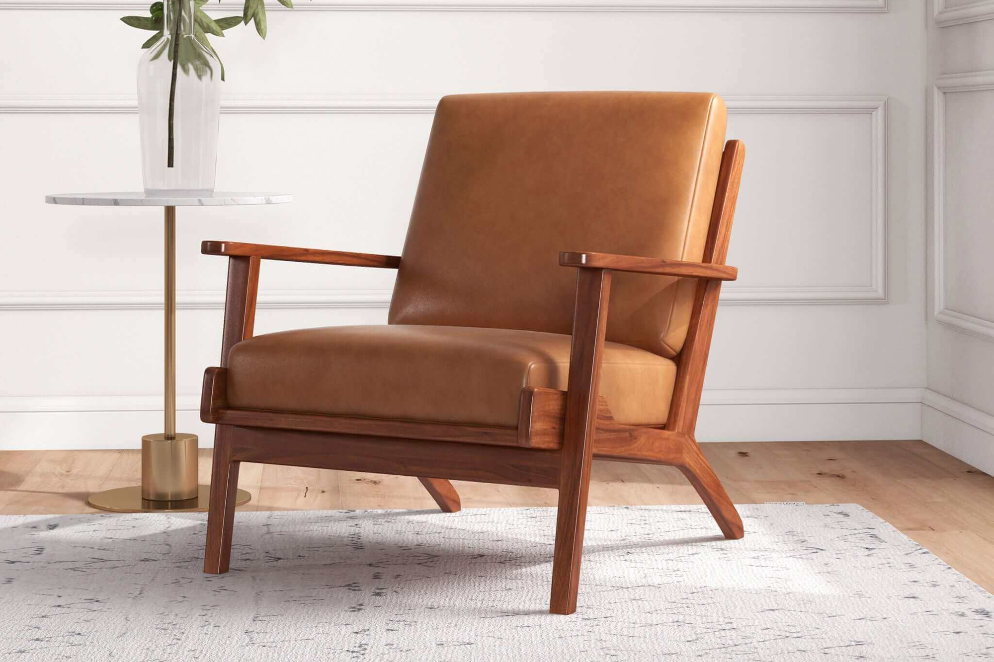 Ashcroft Connor Solid Wood Genuine Leather Lounge Chair - Tan