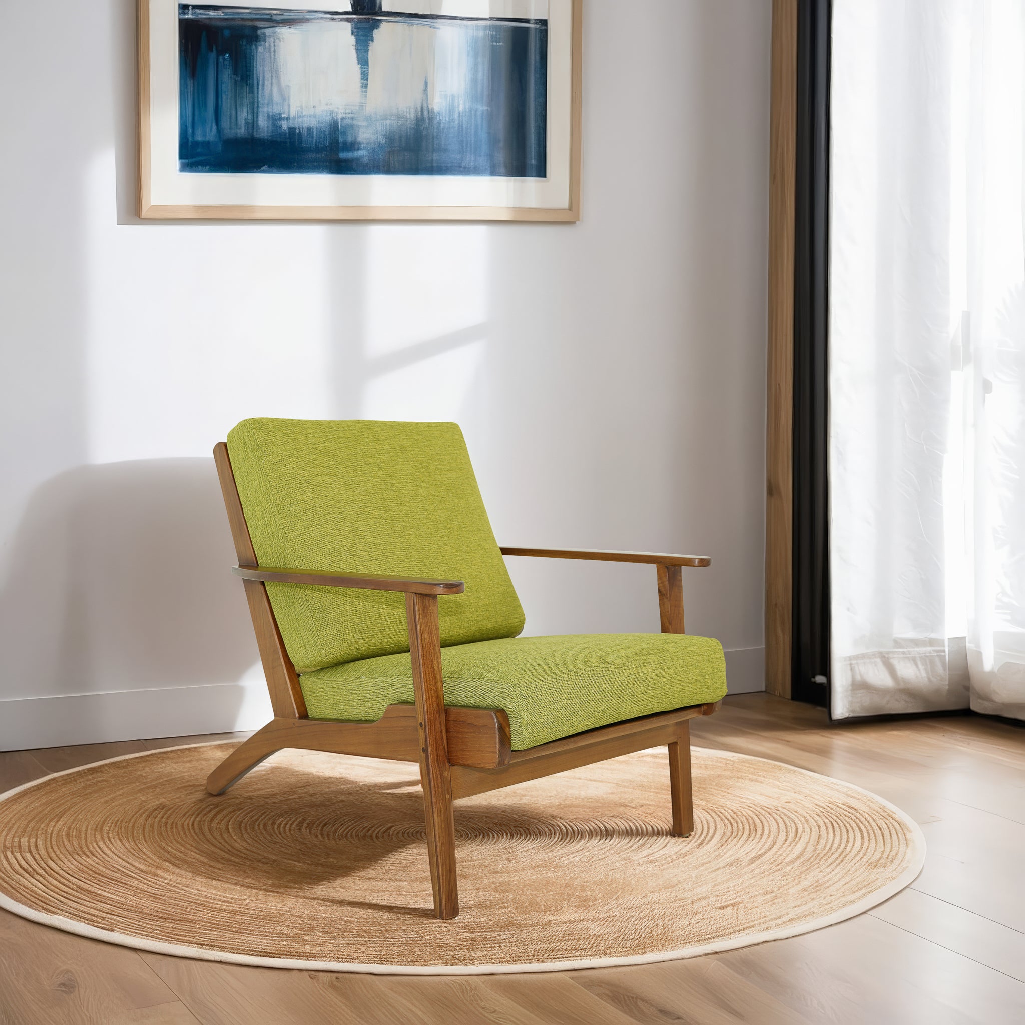 Ashcroft Connor Solid Wood Linen Lounge Chair - Pistachio Green