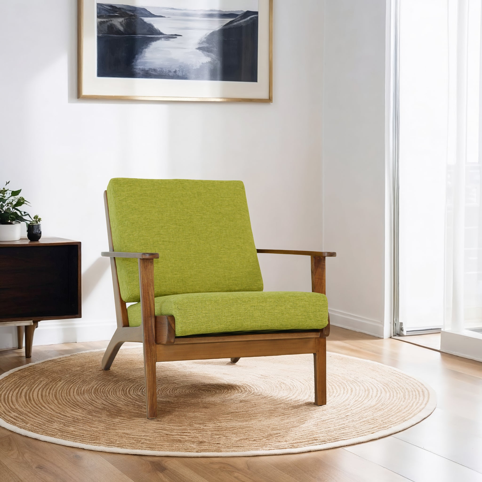 Ashcroft Connor Solid Wood Linen Lounge Chair - Pistachio Green