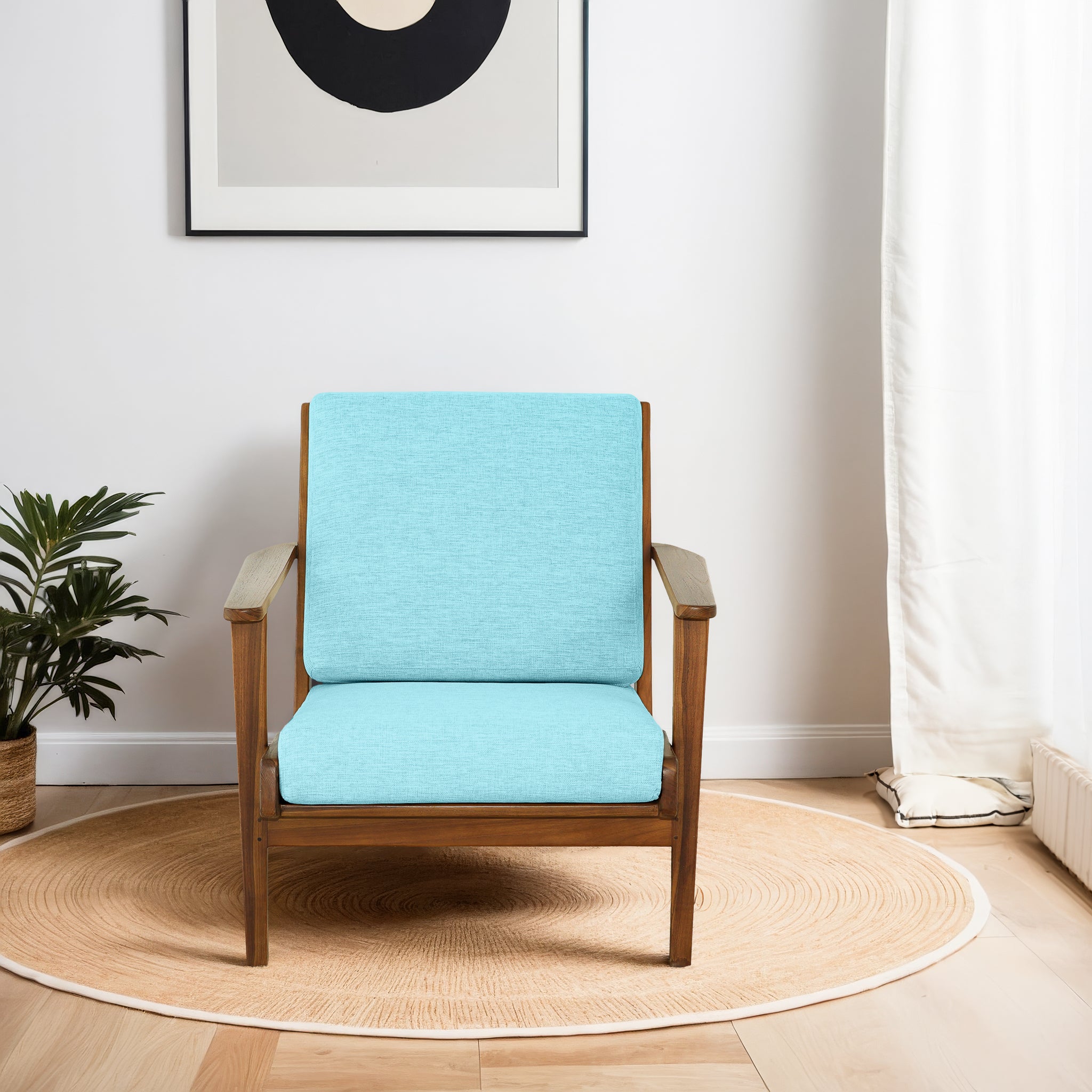 Ashcroft Connor Solid Wood Linen Lounge Chair - Sky Blue