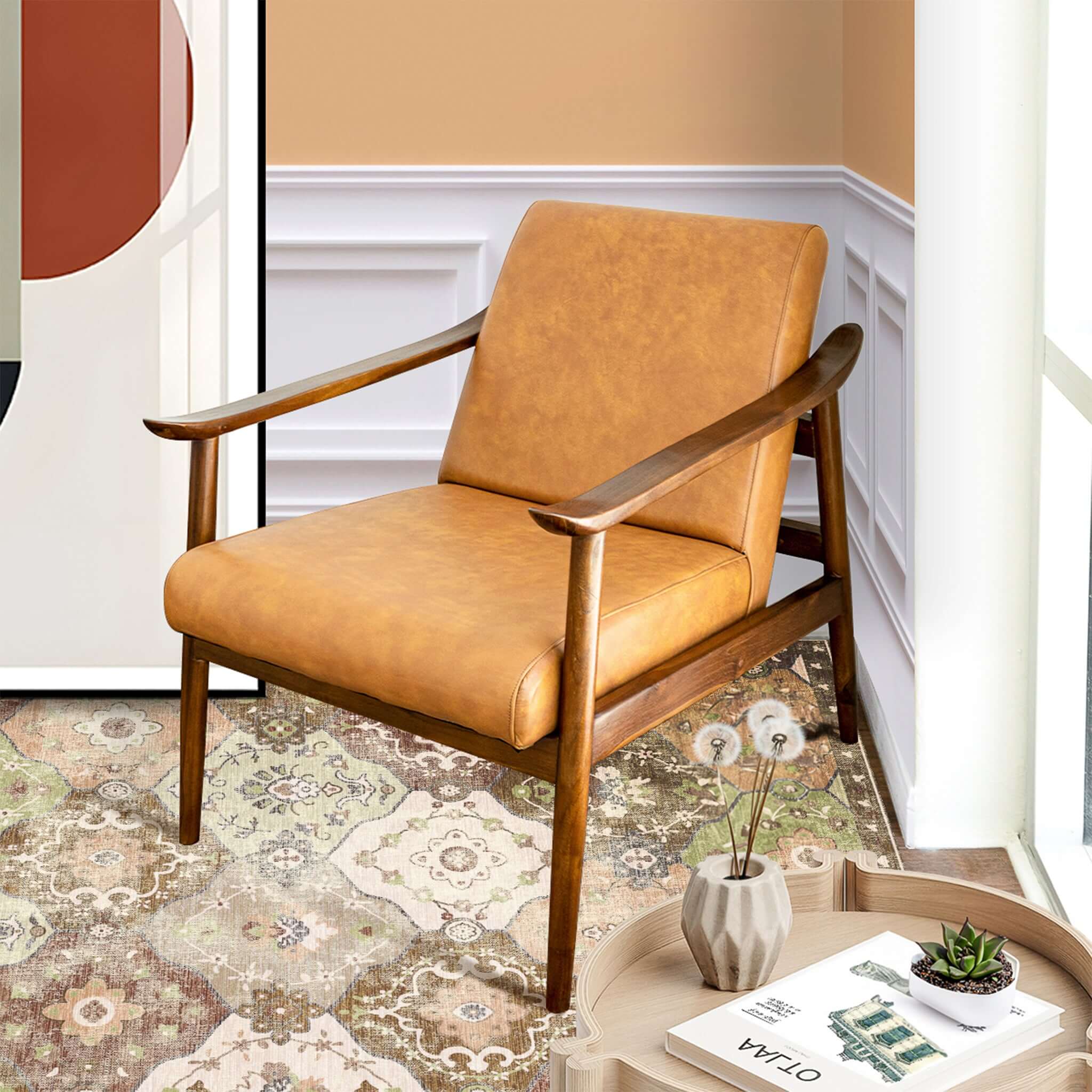 Ashcroft Brandon Leather Lounge Chair - Antique Tan