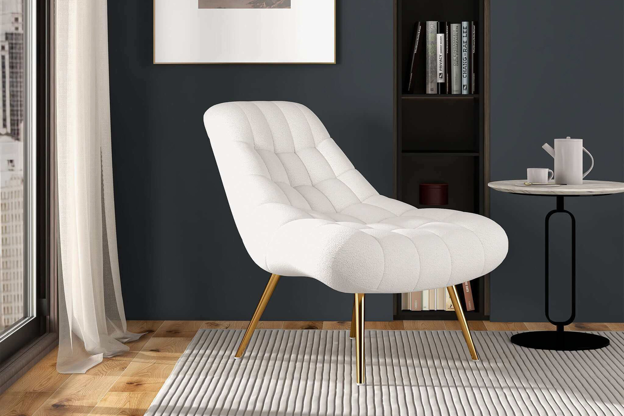 Ashcroft Aubrey French Boucle Lounge Chair - White