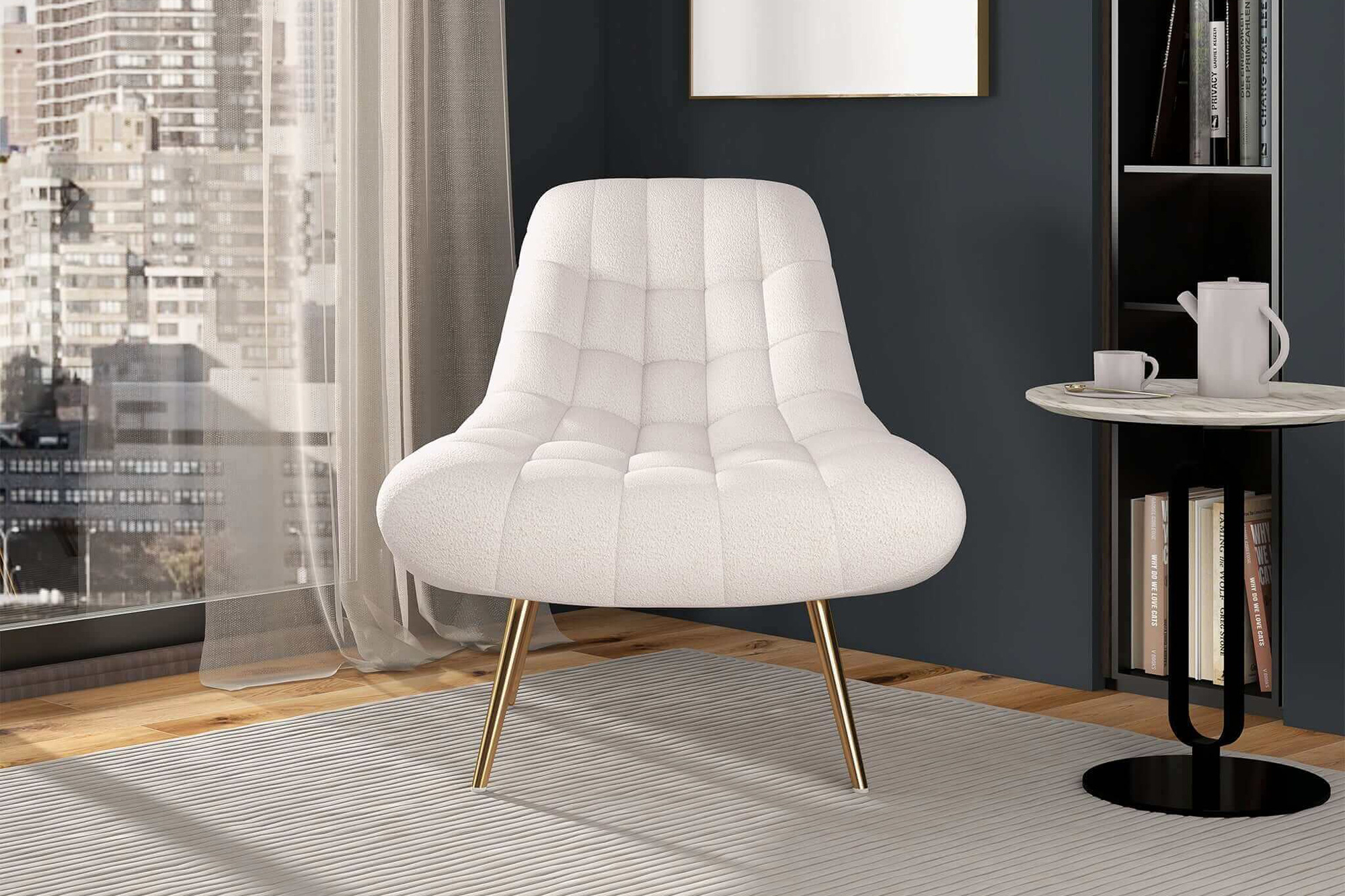 Ashcroft Aubrey French Boucle Lounge Chair - White