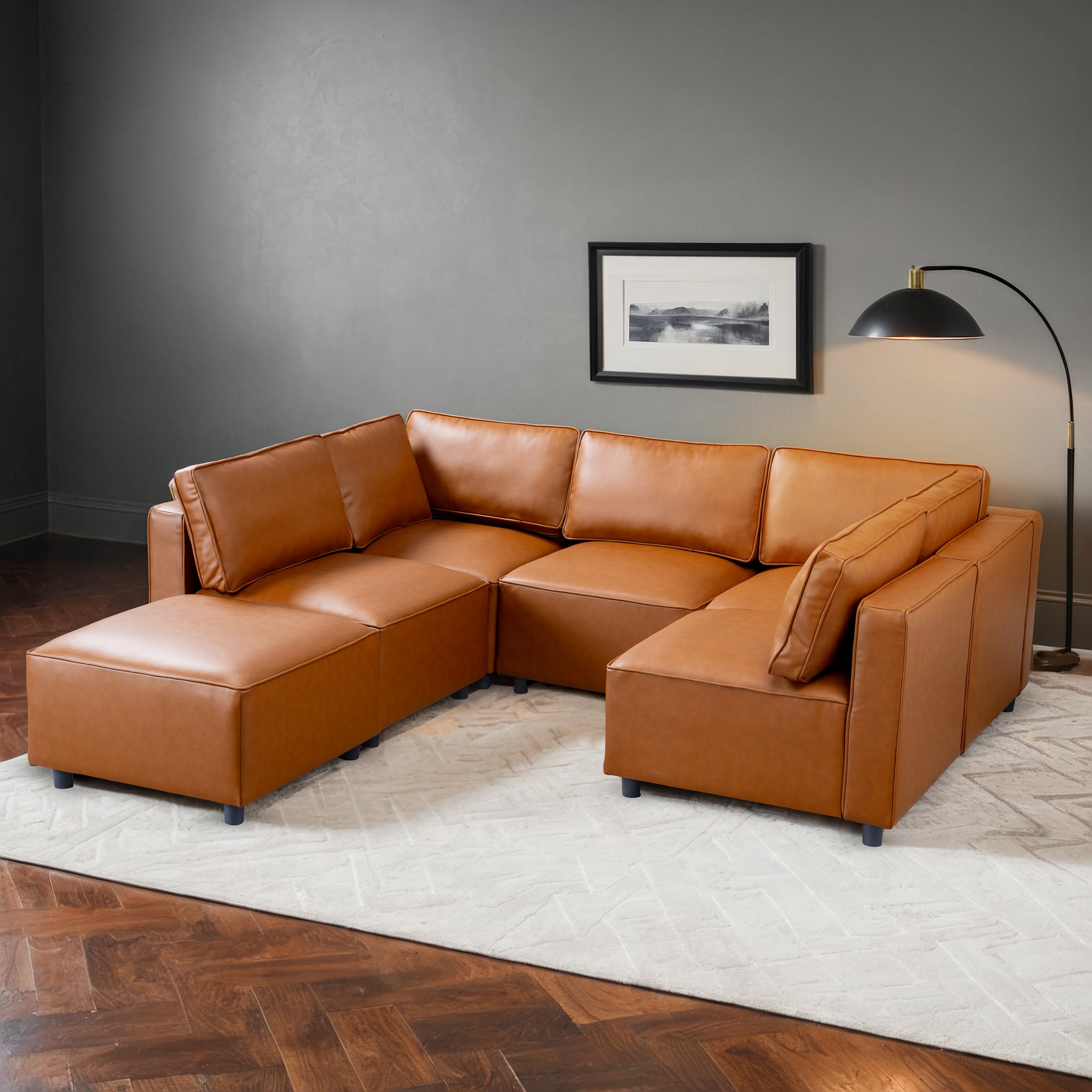 Ashcroft - Reno Cognac Vegan Leather Modular Sofa