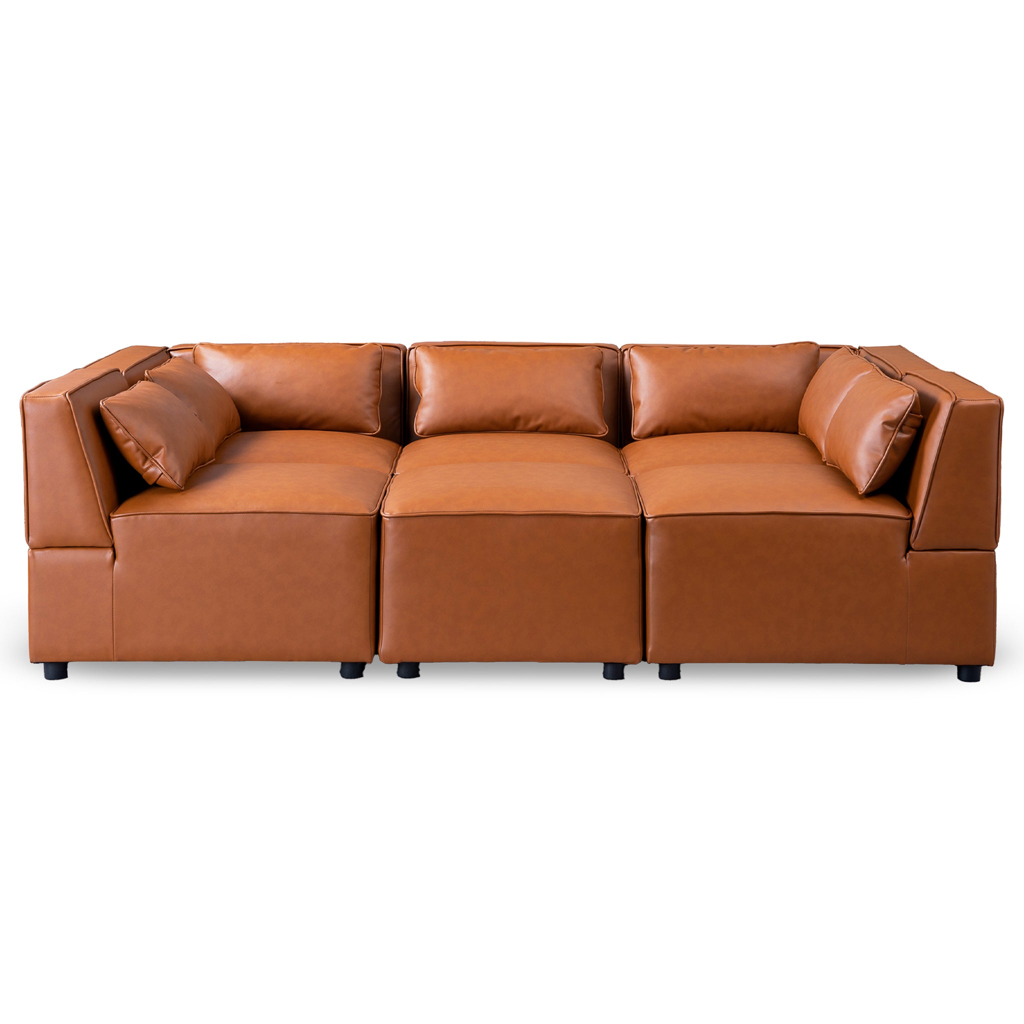 Ashcroft - Wexford Cognac Vegan Leather Modular Sofa
