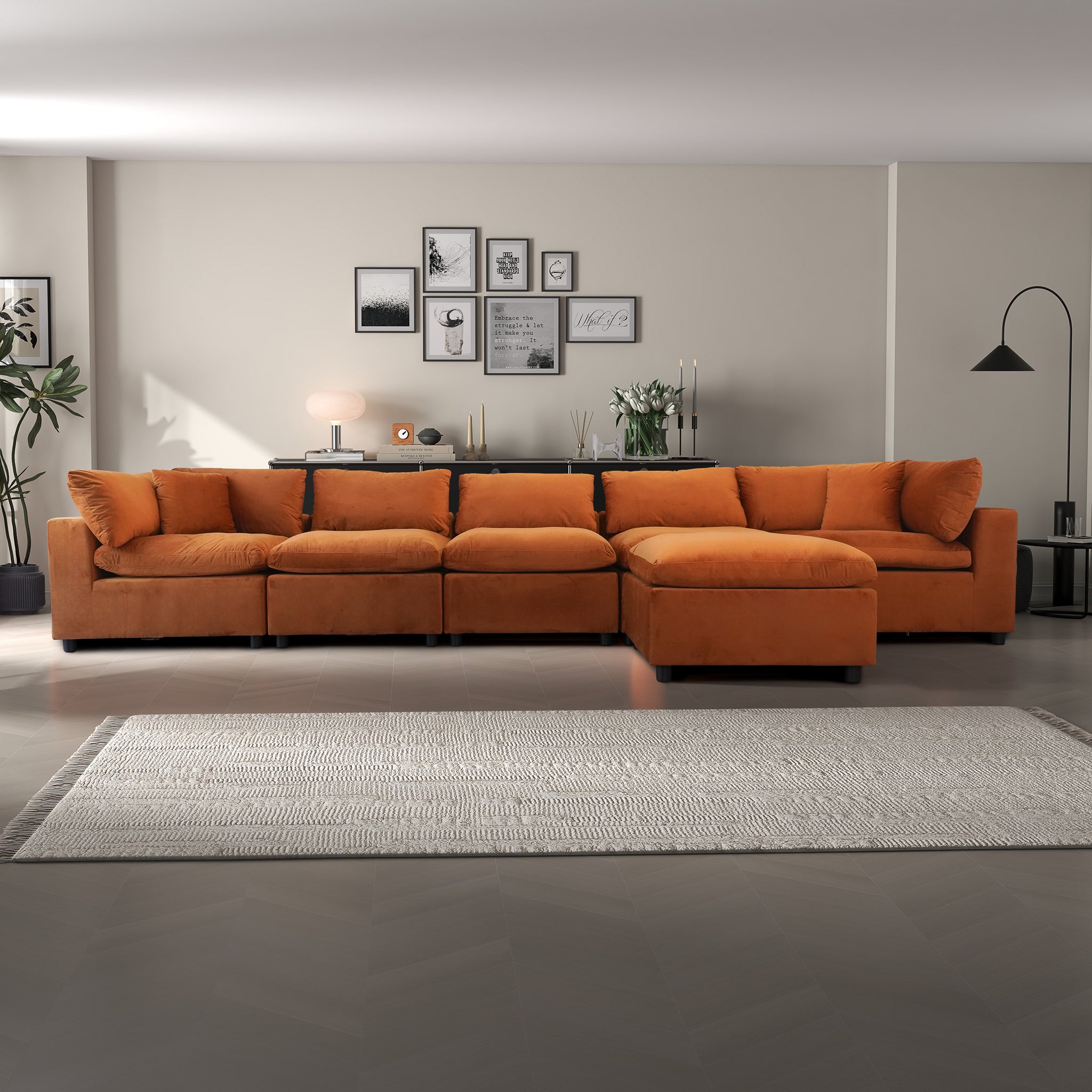 Ashcroft Hayward Modular Sectional Sofa - Burnt Orange Velvet