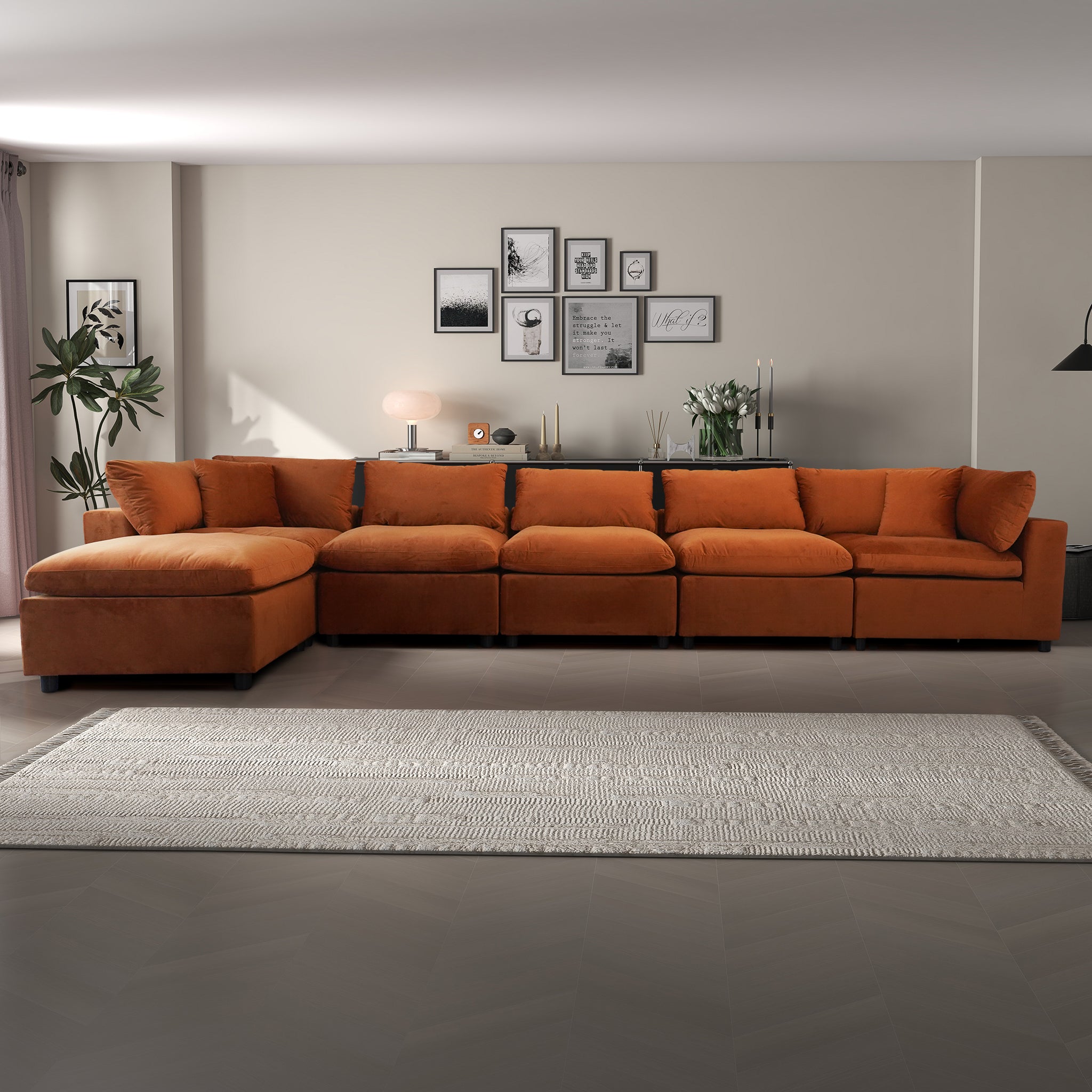 Ashcroft Hayward Modular Sectional Sofa - Burnt Orange Velvet