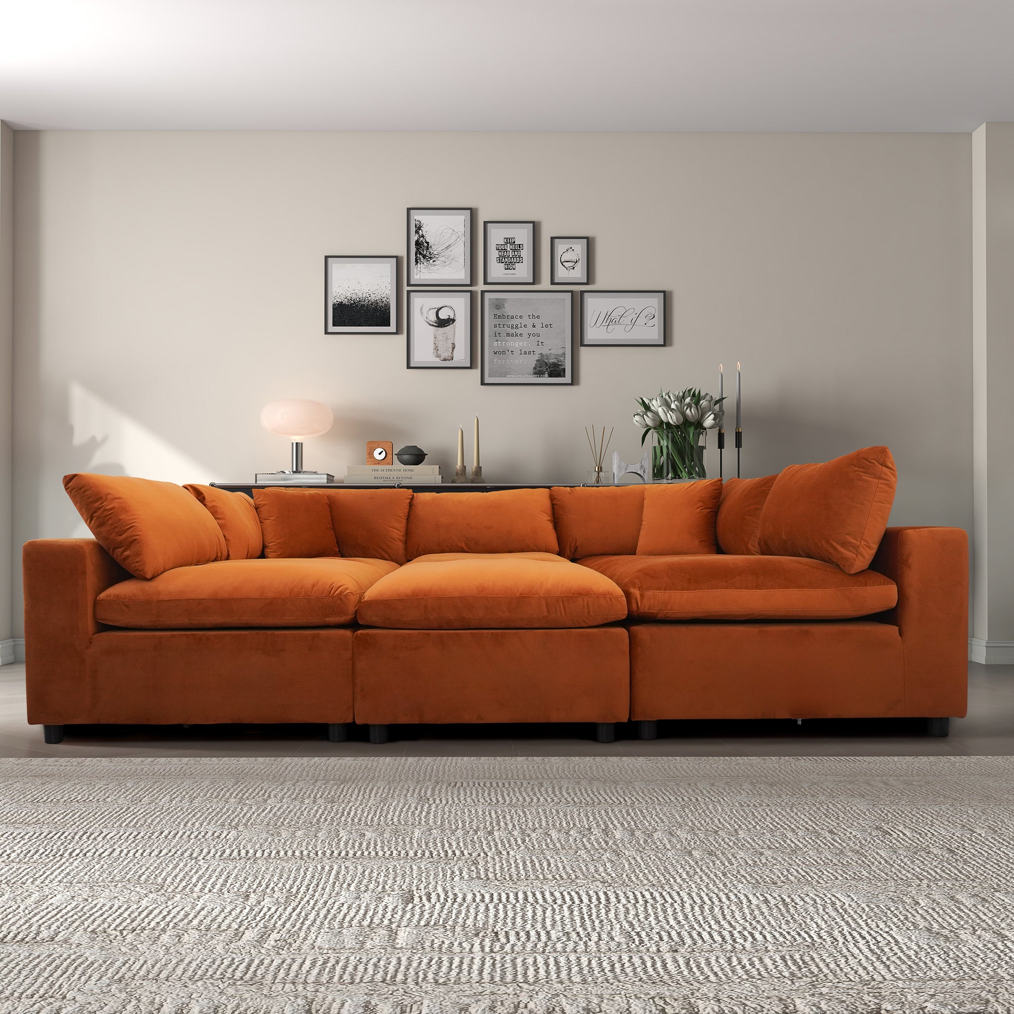 Ashcroft Hayward Modular Sectional Sofa - Burnt Orange Velvet