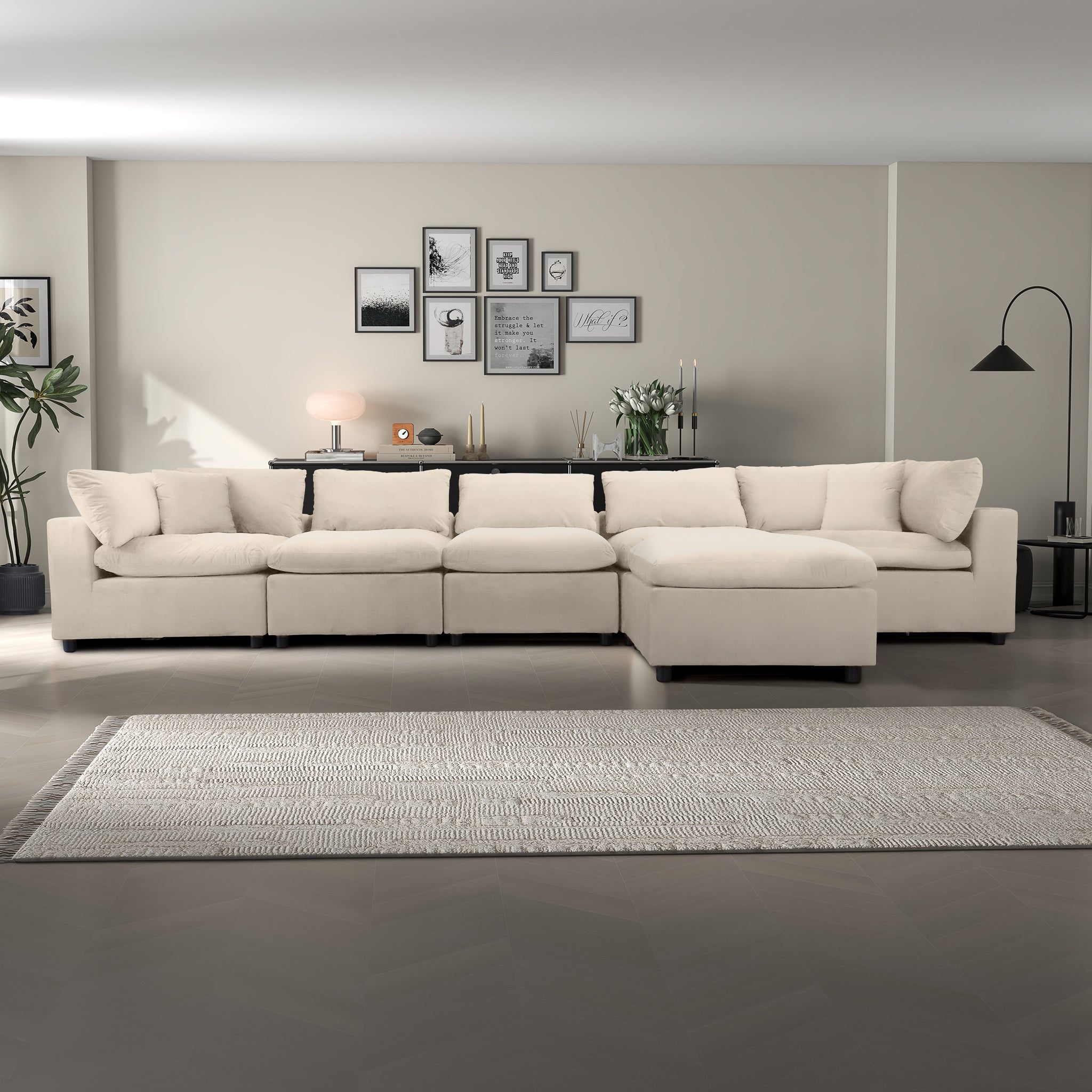 Ashcroft Hayward Modular Sectional Sofa - Ivory Velvet