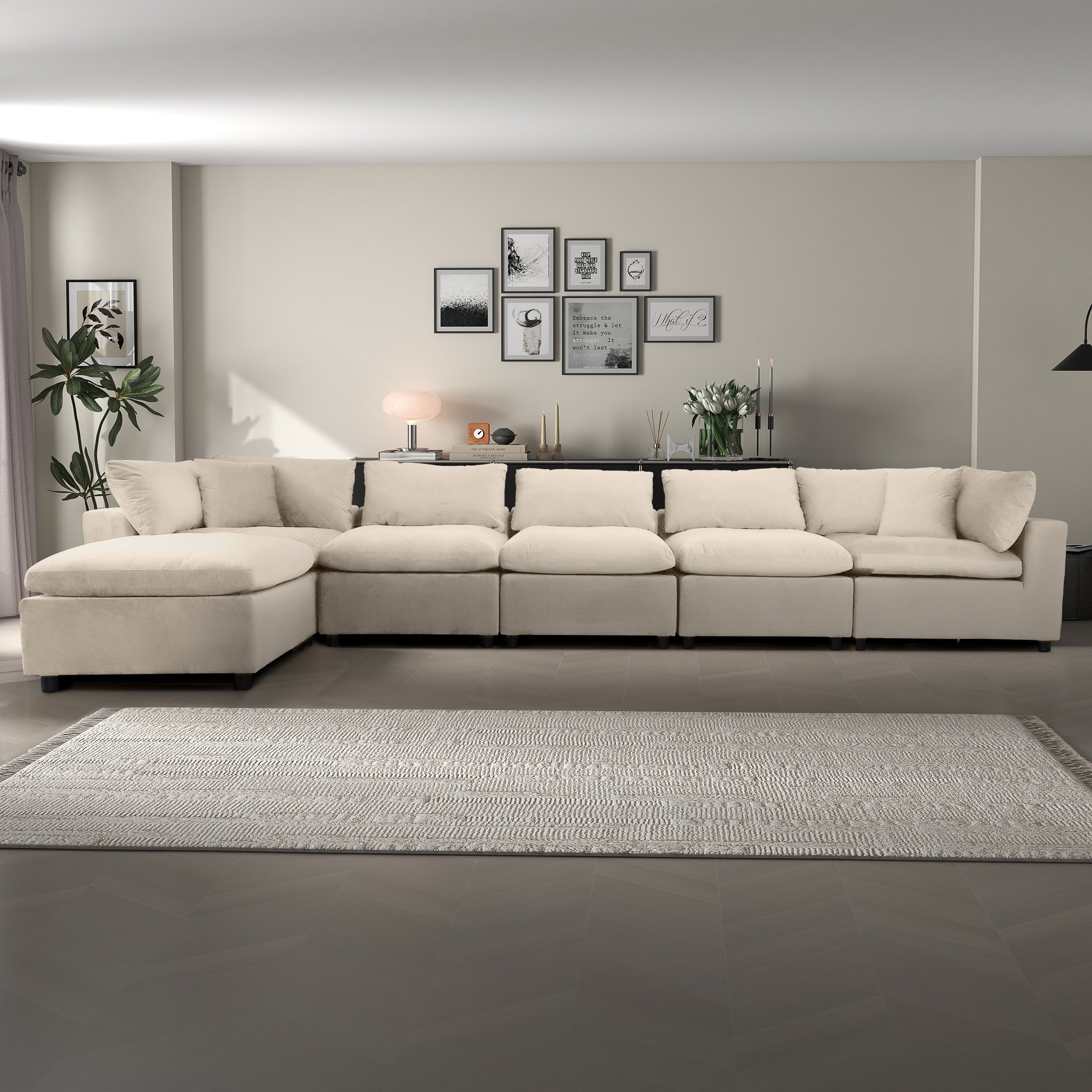 Ashcroft Hayward Modular Sectional Sofa - Ivory Velvet