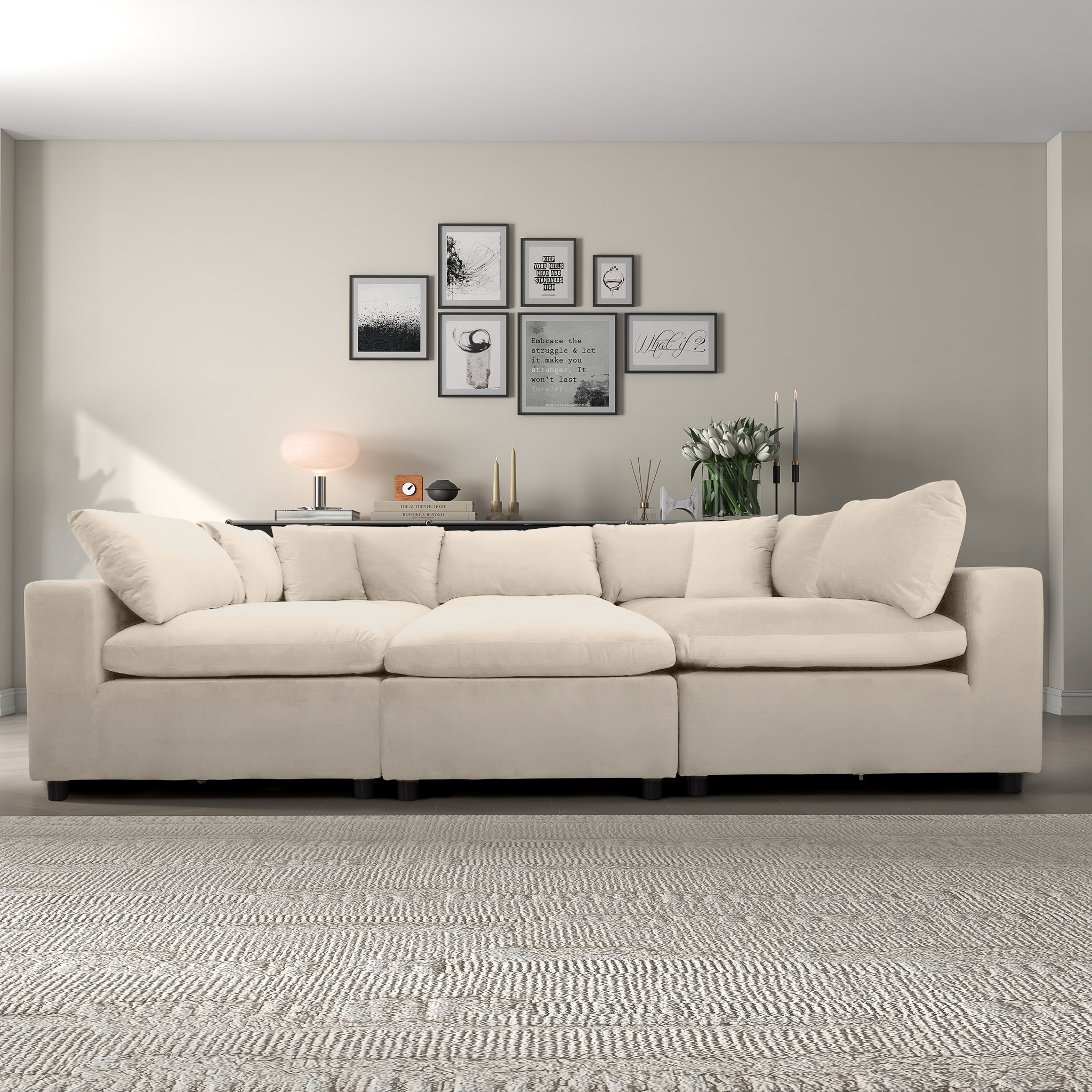 Ashcroft Hayward Modular Sectional Sofa - Ivory Velvet