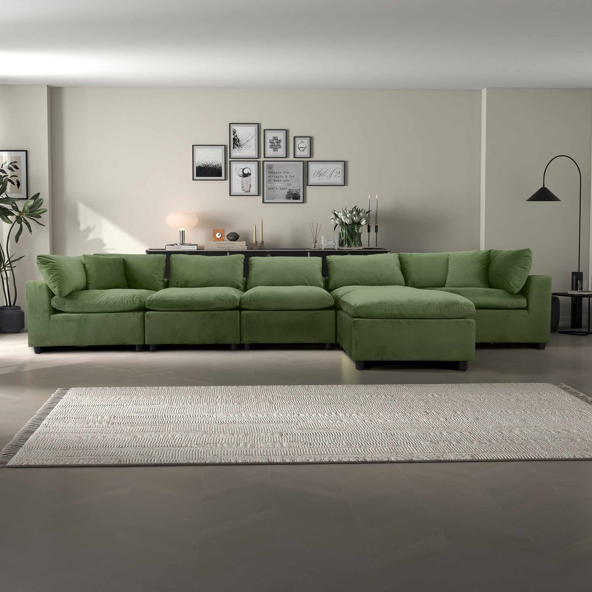 Ashcroft Hayward Modular Sectional Sofa - Olive Green Velvet