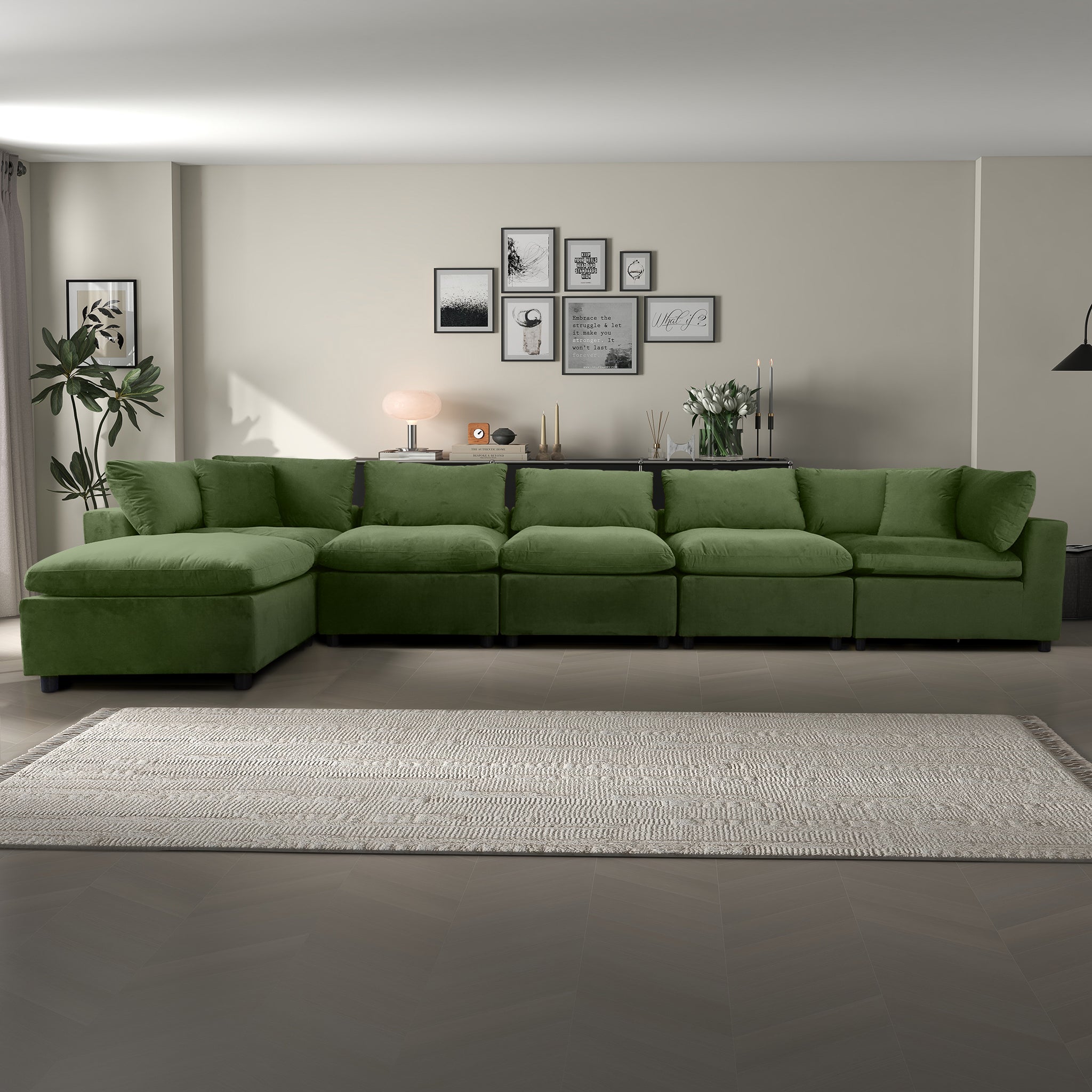 Ashcroft Hayward Modular Sectional Sofa - Olive Green Velvet
