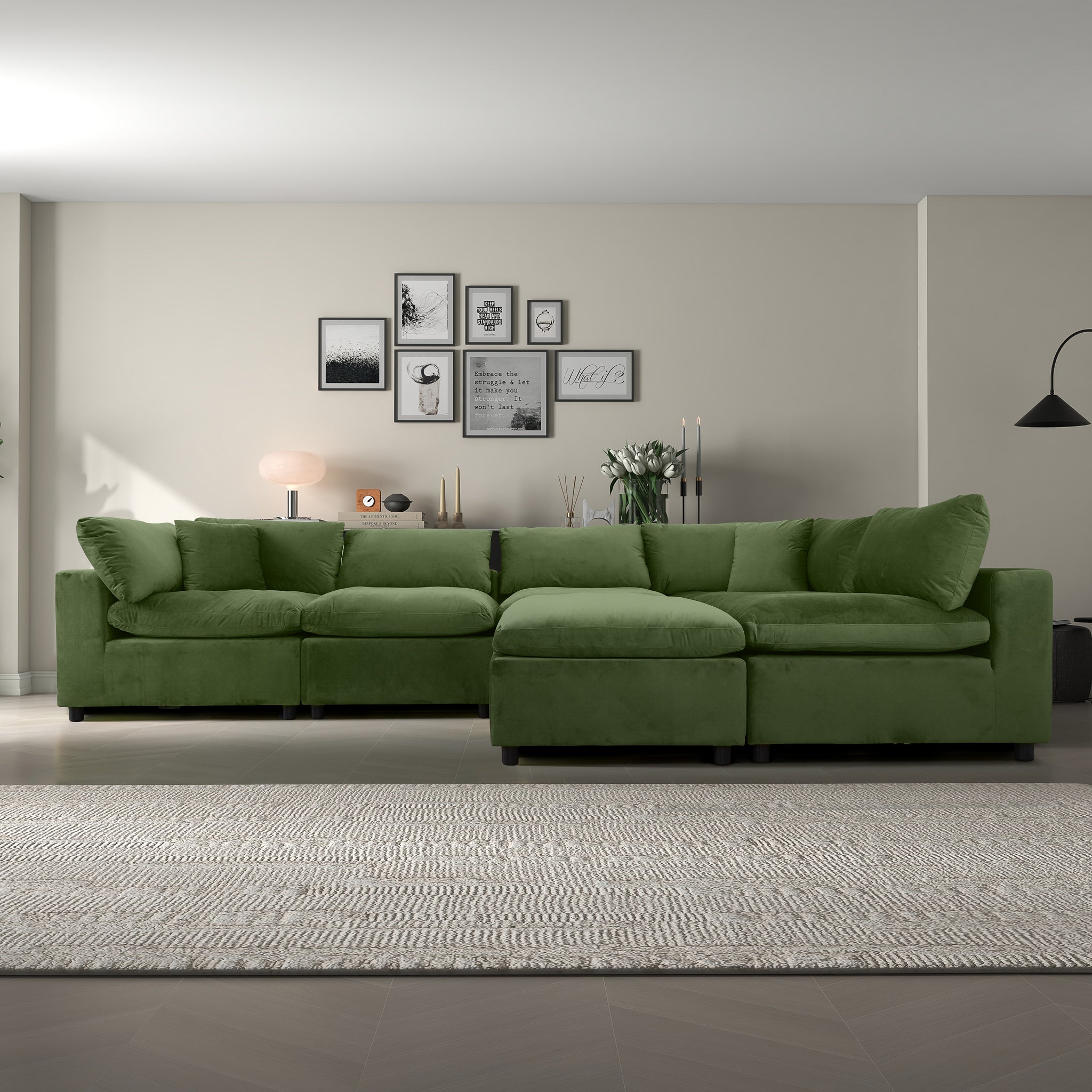 Ashcroft Hayward Modular Sectional Sofa - Olive Green Velvet