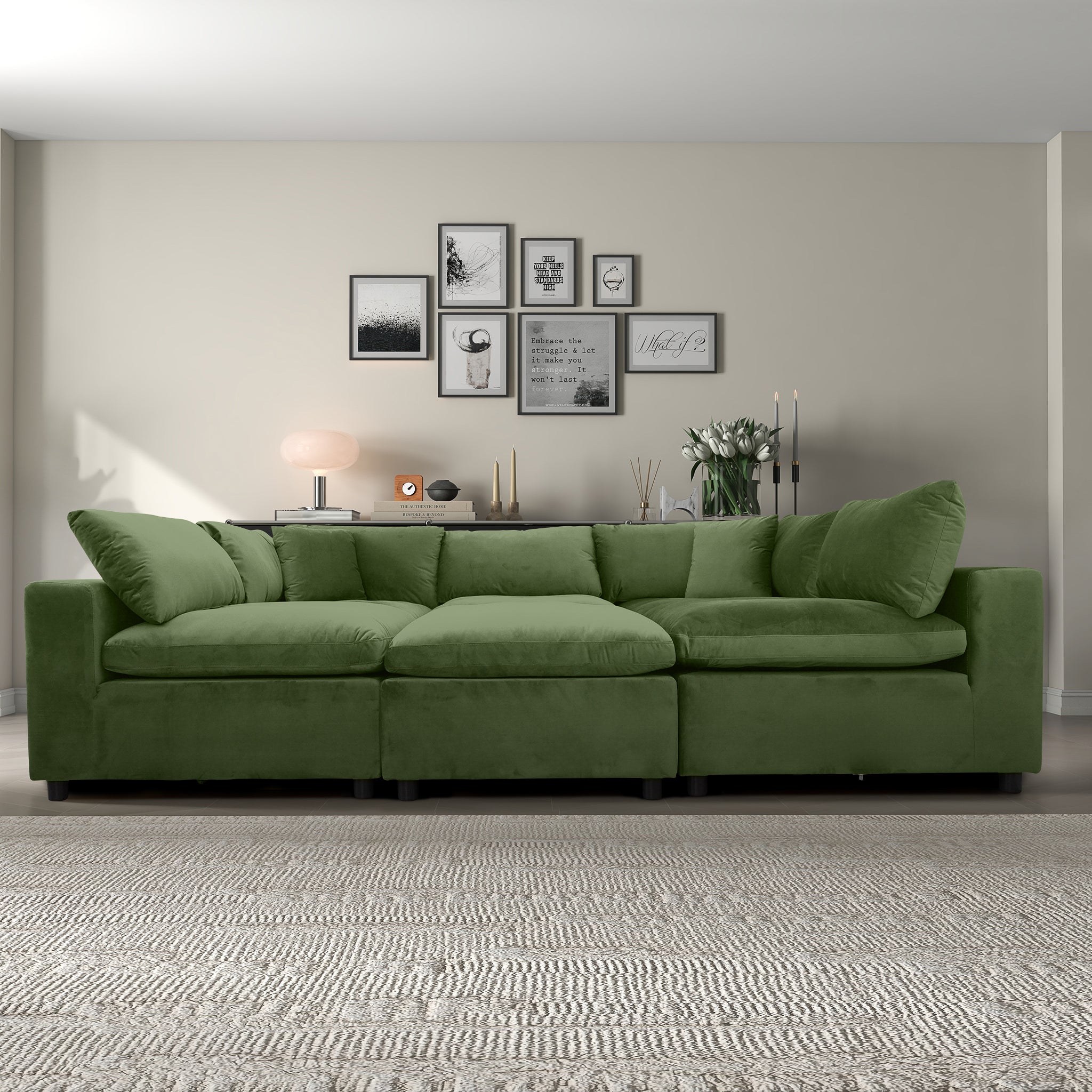 Ashcroft Hayward Modular Sectional Sofa - Olive Green Velvet
