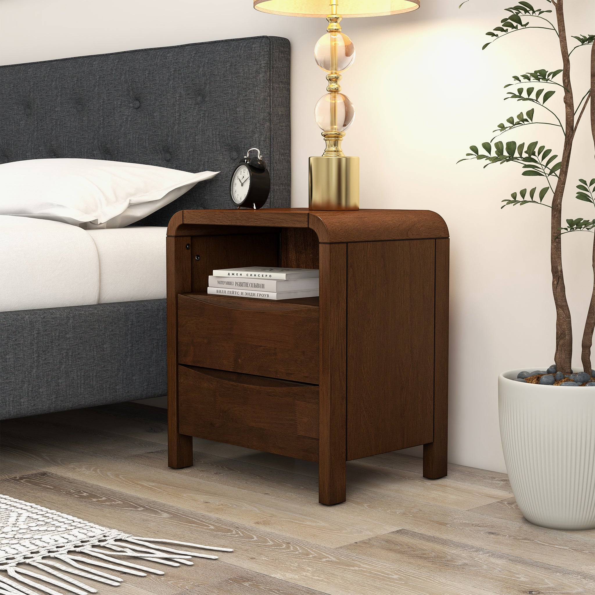 Ashcroft - Lionel Mid Century Modern Solid Wood Nightstand 2-Drawer