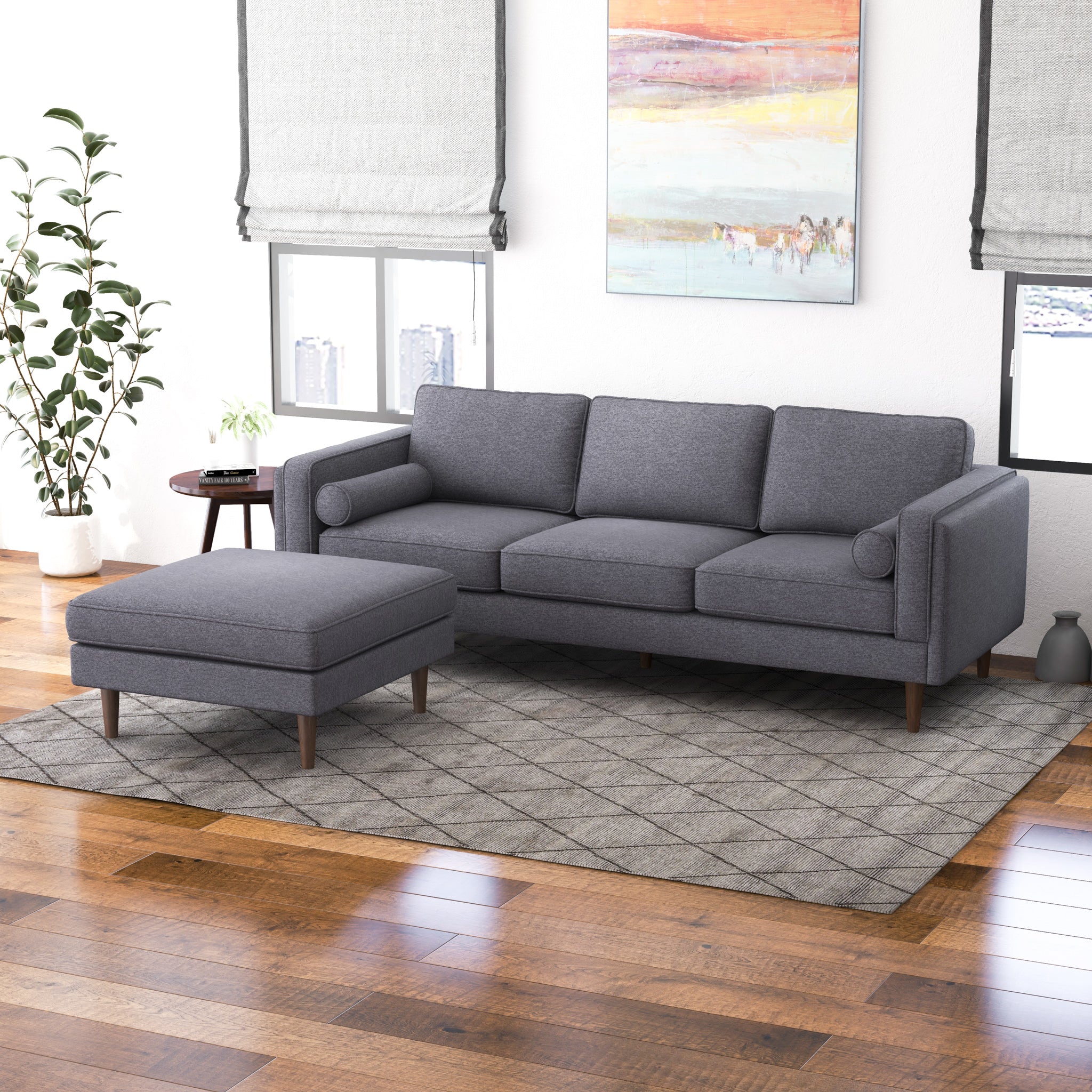 Ashcroft Amber Square Upholstered Ottoman - Gray