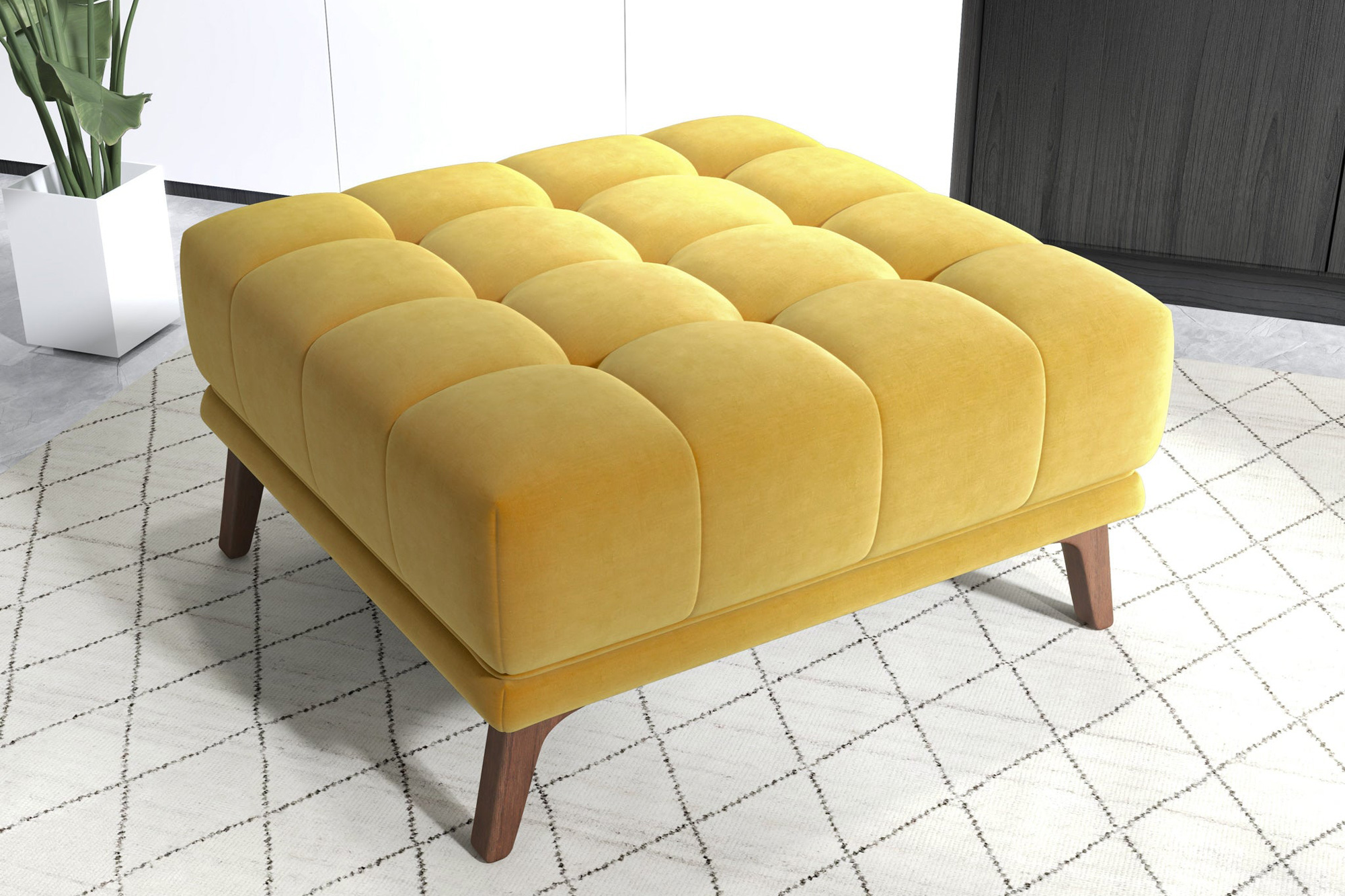 Ashcroft Addison Square Upholstered Ottoman - Yellow
