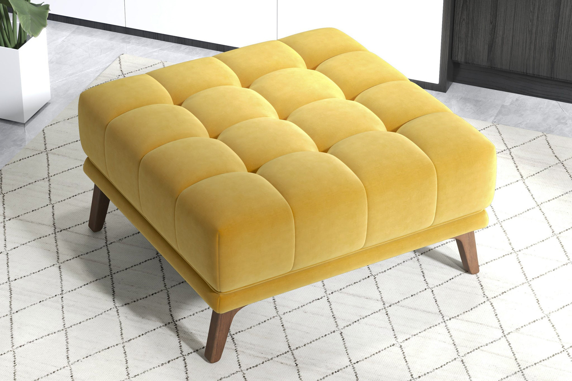 Ashcroft Addison Square Upholstered Ottoman - Yellow