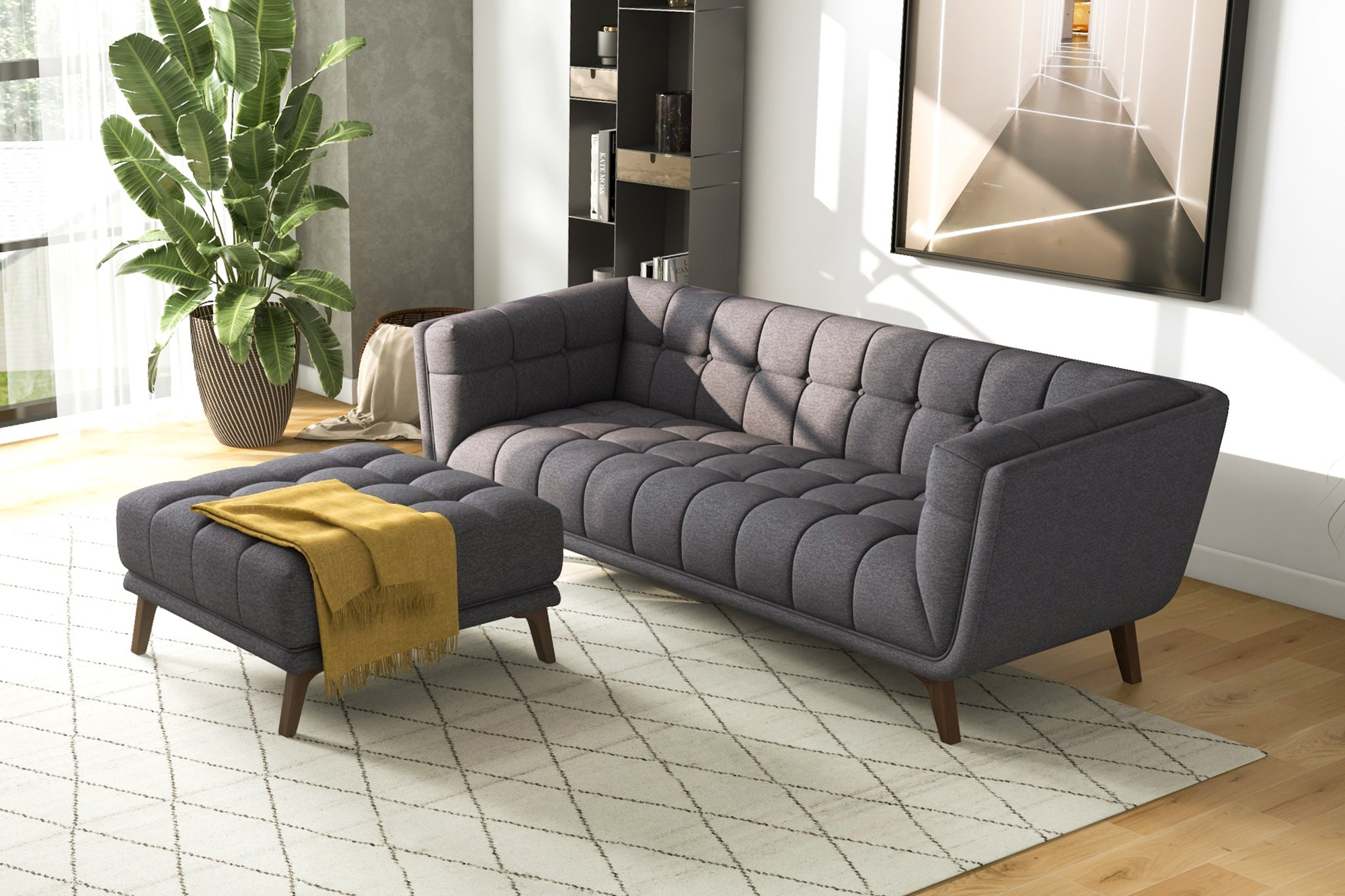 Ashcroft Addison Square Upholstered Ottoman - Dark Gray
