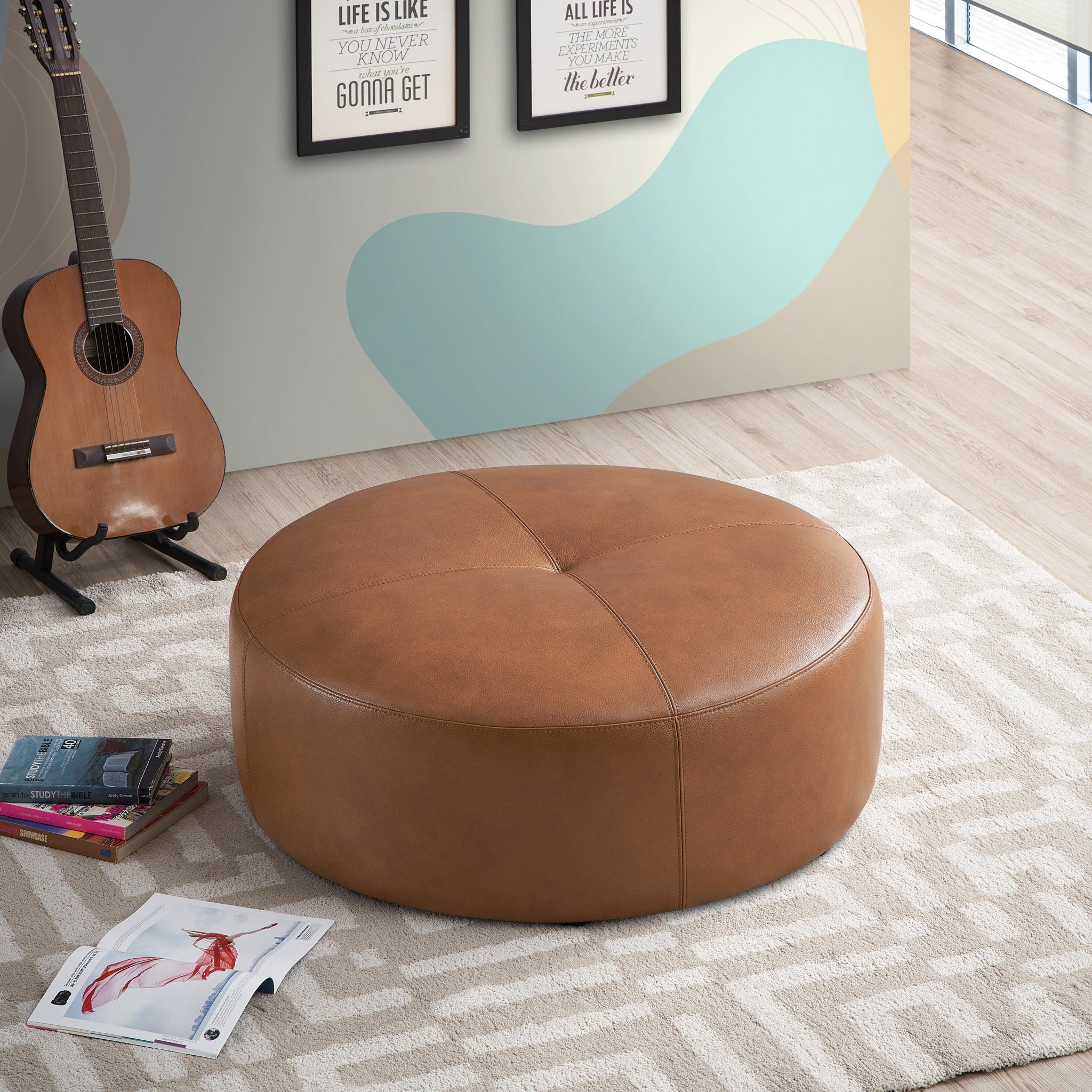 Ashcroft - Rochelin Tan Leather Ottoman