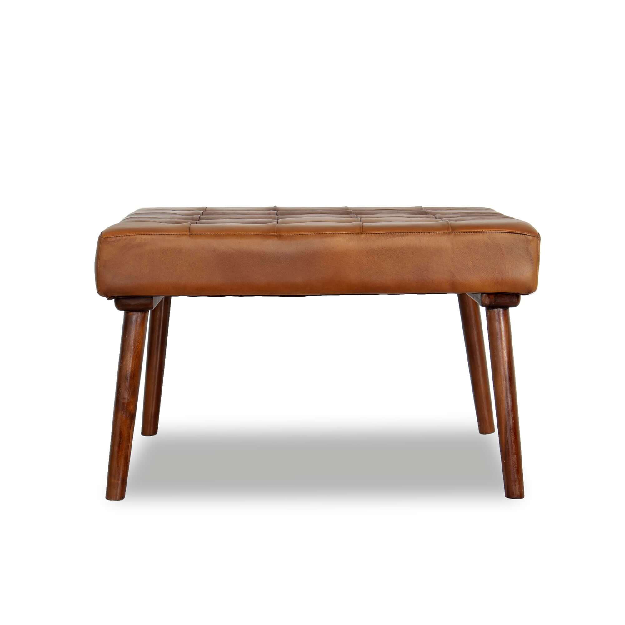 Ashcroft - Mark Mid-Century Tufted Square Genuine Leather Upholstered Ottoman in Tan