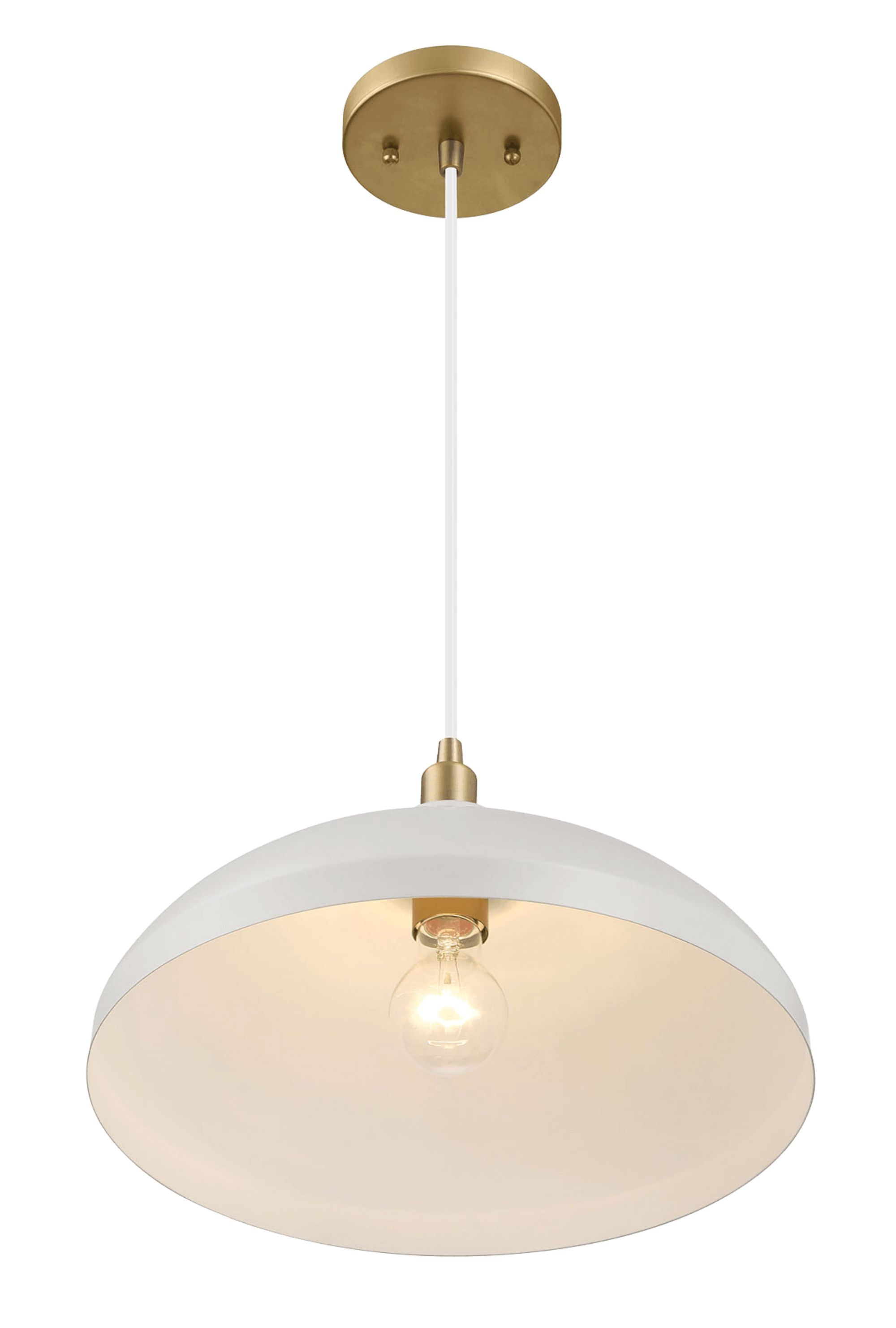 Ashcroft - Astral Single Light White Pendant Lamp with Golder Brass Finish for Entrance Kitchen Island 14"D × 8"H