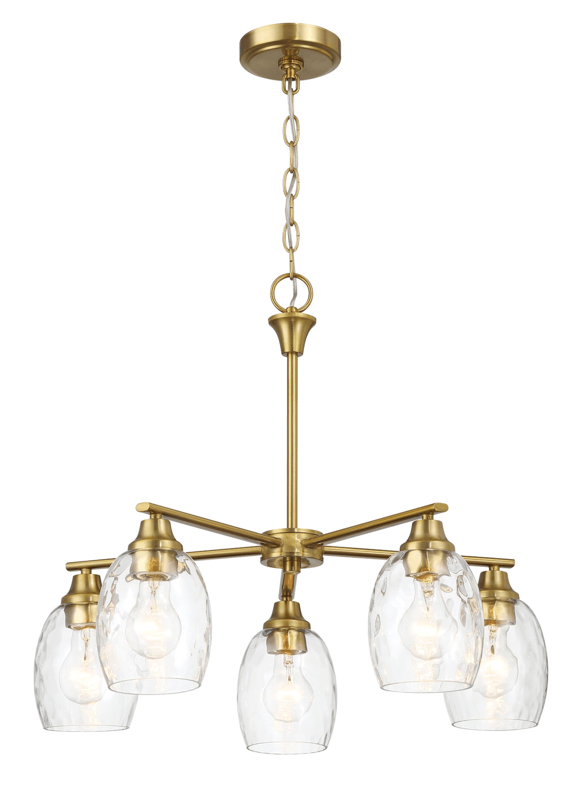 Ashcroft - Elegance Five Lights Linear Arms with Golden Brass Finish Chain Chandelier 24"W × 8.5"H with Clear Water Glass