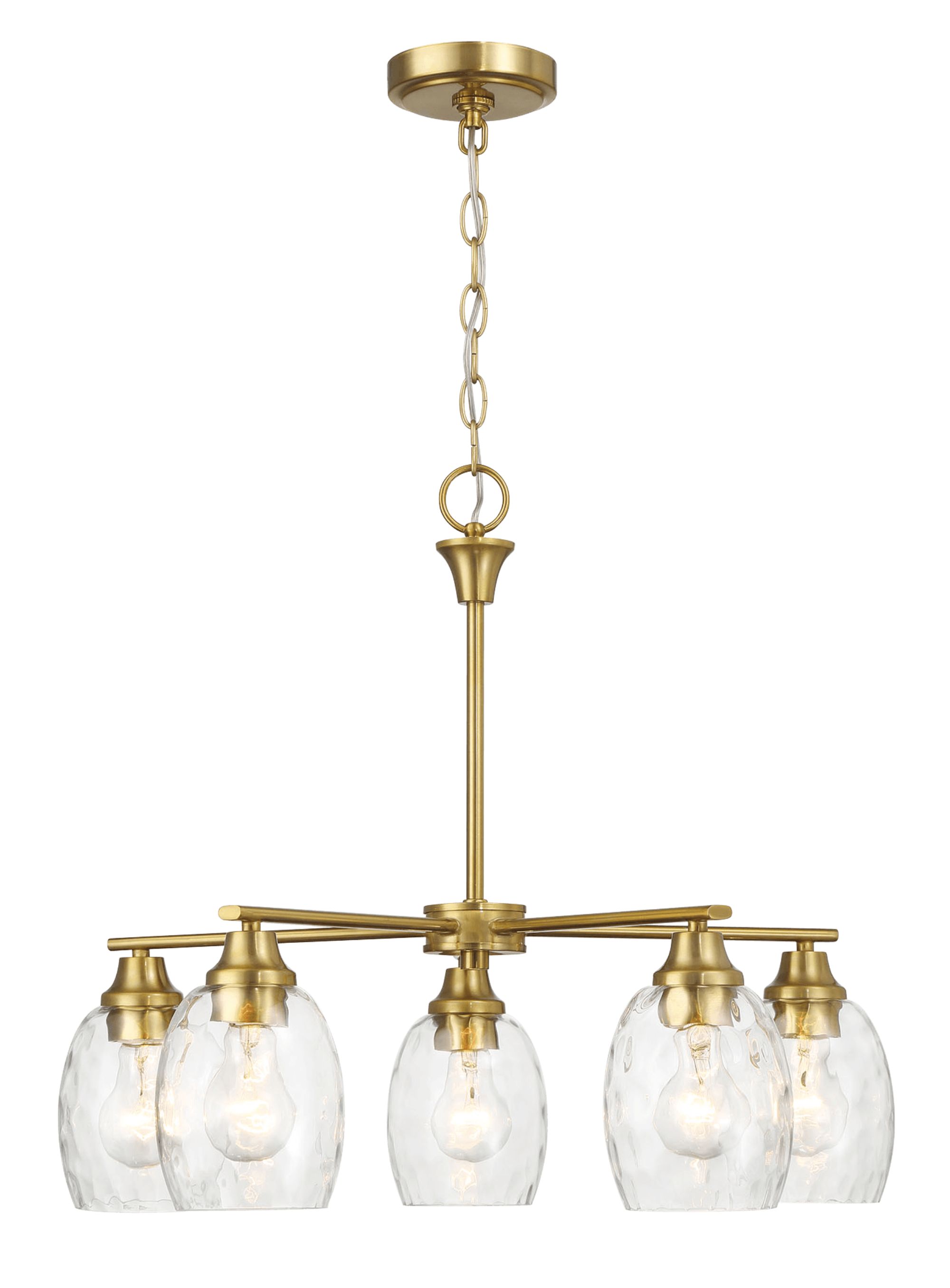 Ashcroft - Elegance Five Lights Linear Arms with Golden Brass Finish Chain Chandelier 24"W × 8.5"H with Clear Water Glass