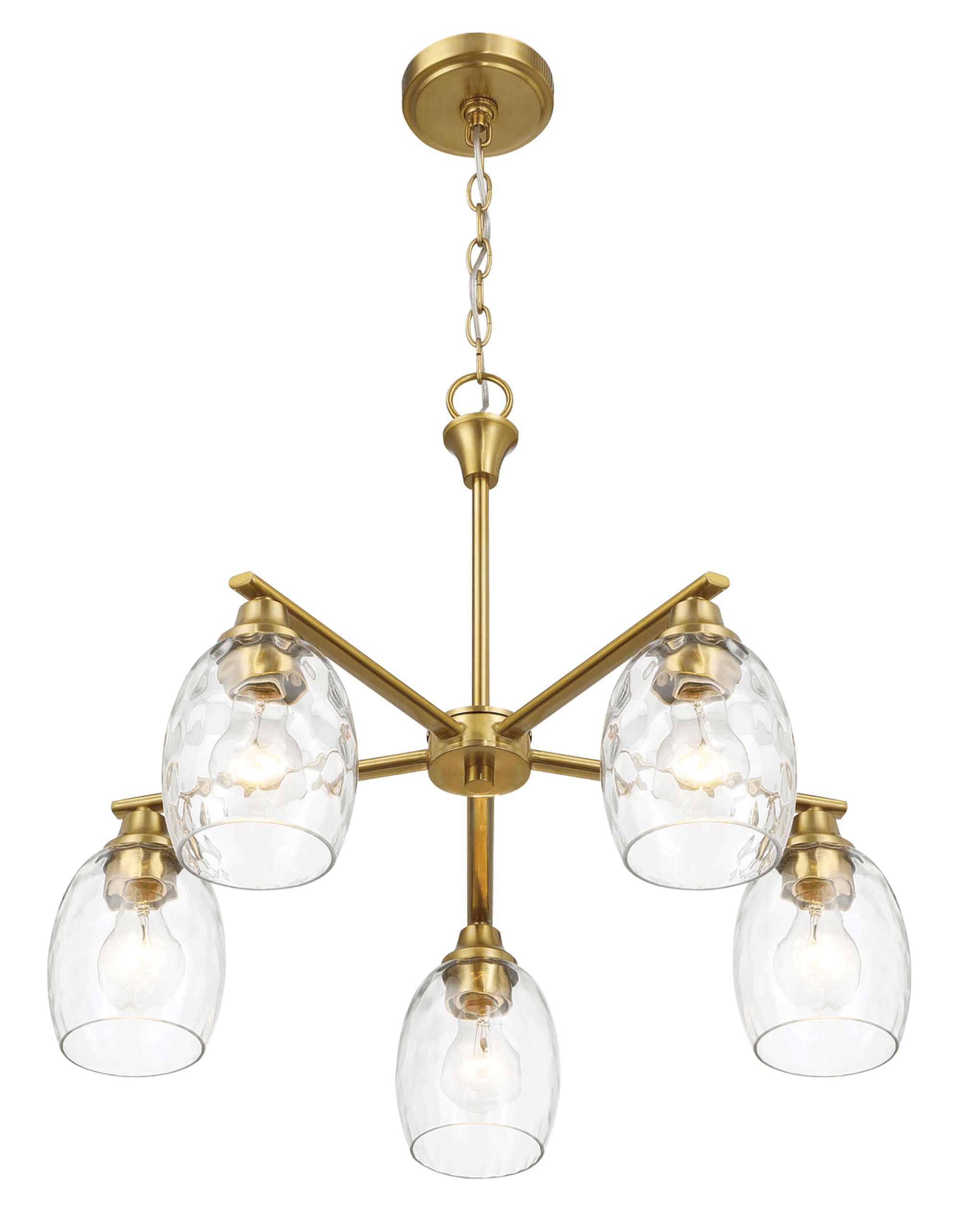 Ashcroft - Elegance Five Lights Linear Arms with Golden Brass Finish Chain Chandelier 24"W × 8.5"H with Clear Water Glass