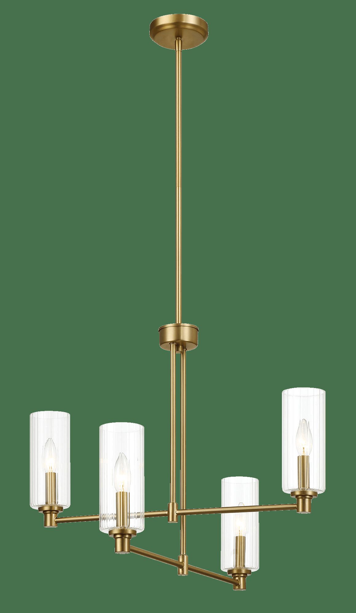 Ashcroft - Enigma Four Lights Chandelier With Clear Ribbed Glass -Satin Brass