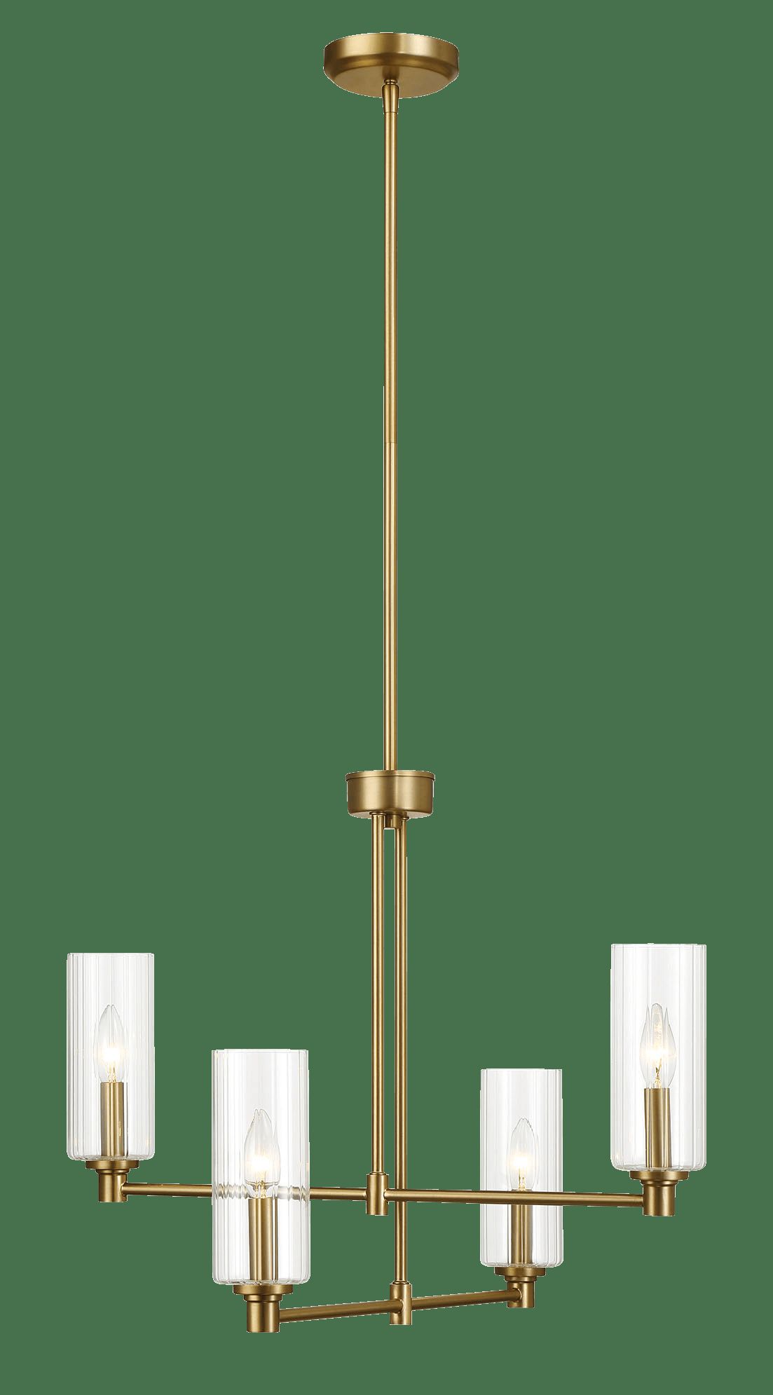 Ashcroft - Enigma Four Lights Chandelier With Clear Ribbed Glass -Satin Brass