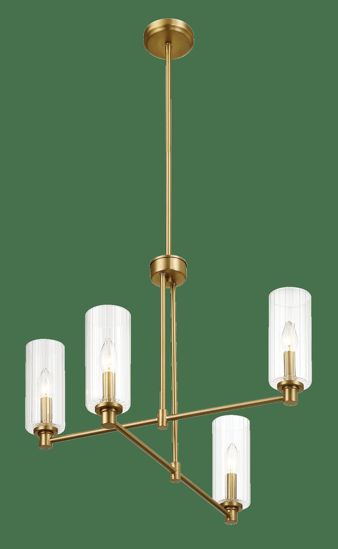 Ashcroft - Enigma Four Lights Chandelier With Clear Ribbed Glass -Satin Brass
