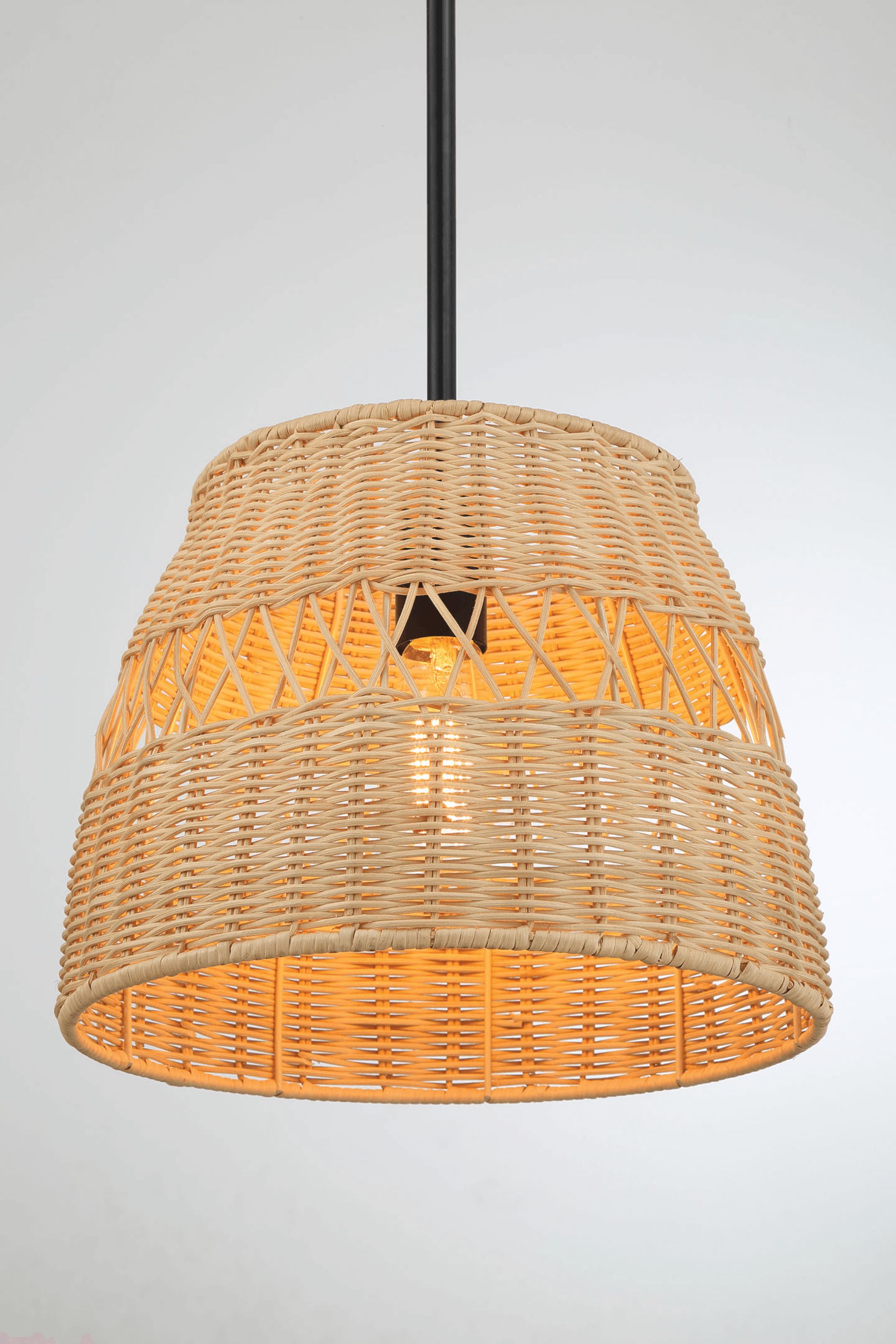 Ashcroft - Essence Single Lights Pendant With Rattan Shade Black Metal Finish for Farmhouse Style