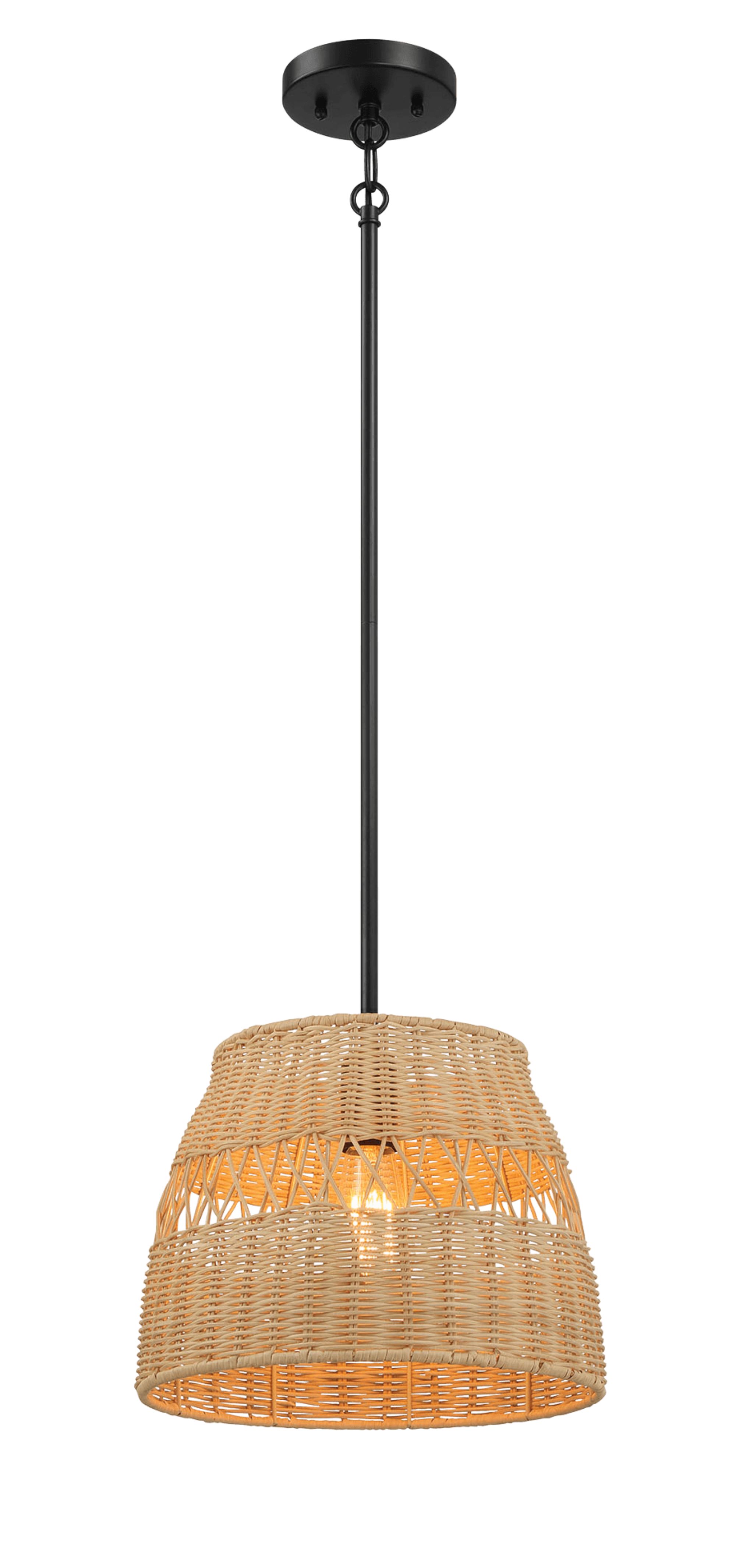 Ashcroft - Essence Single Lights Pendant With Rattan Shade Black Metal Finish for Farmhouse Style