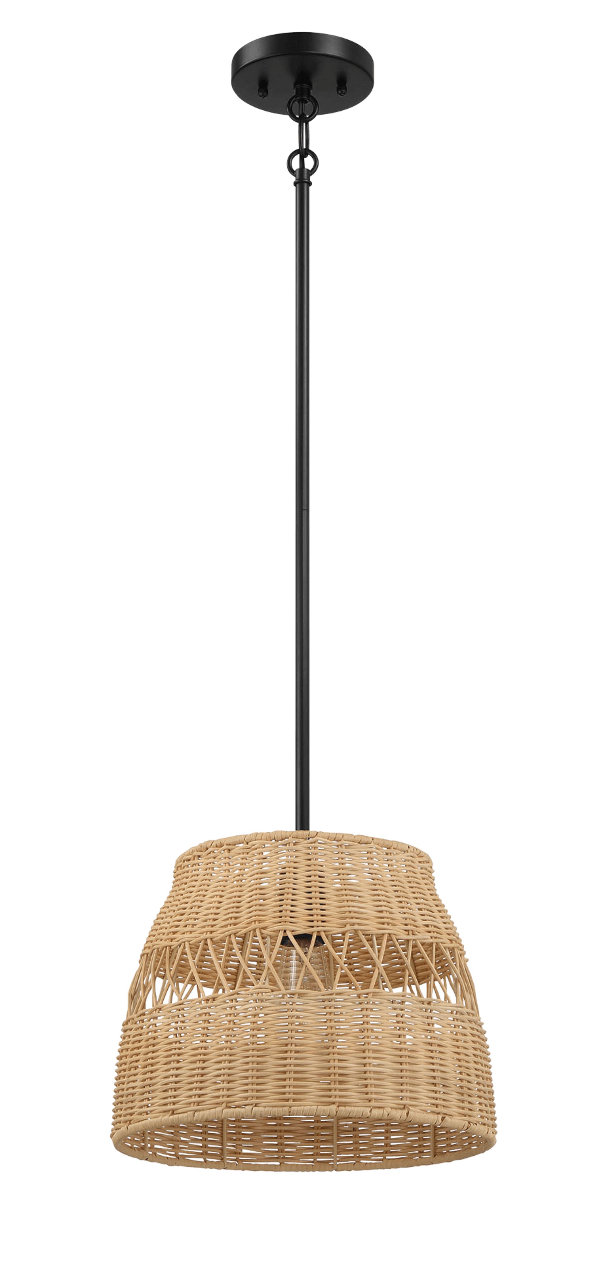 Ashcroft - Essence Single Lights Pendant With Rattan Shade Black Metal Finish for Farmhouse Style