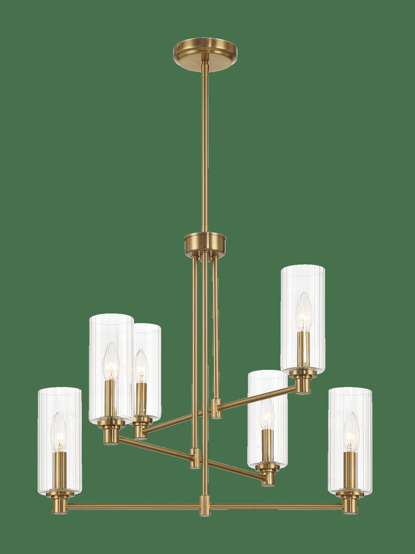 Ashcroft - Timeless Six Lights Chandelier With Clear Ribbed Glass - Satin Brass