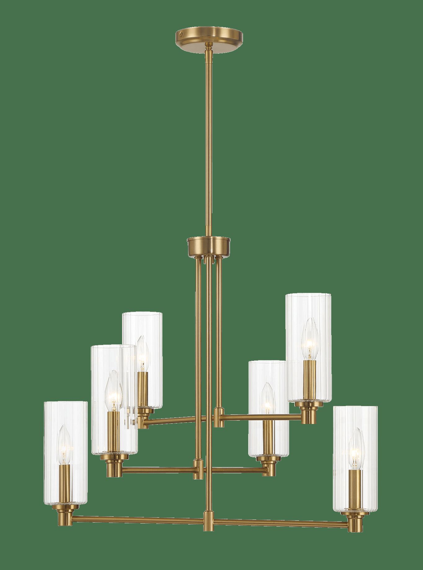 Ashcroft - Timeless Six Lights Chandelier With Clear Ribbed Glass - Satin Brass