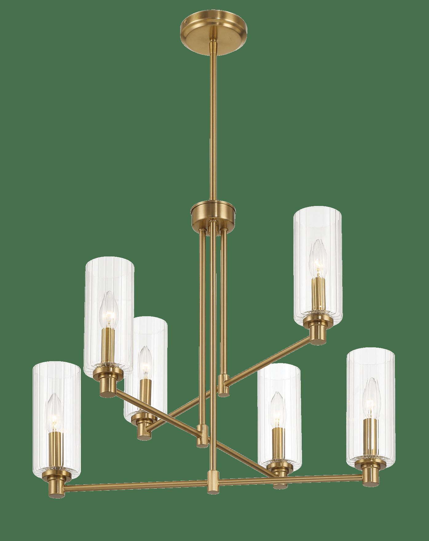 Ashcroft - Timeless Six Lights Chandelier With Clear Ribbed Glass - Satin Brass