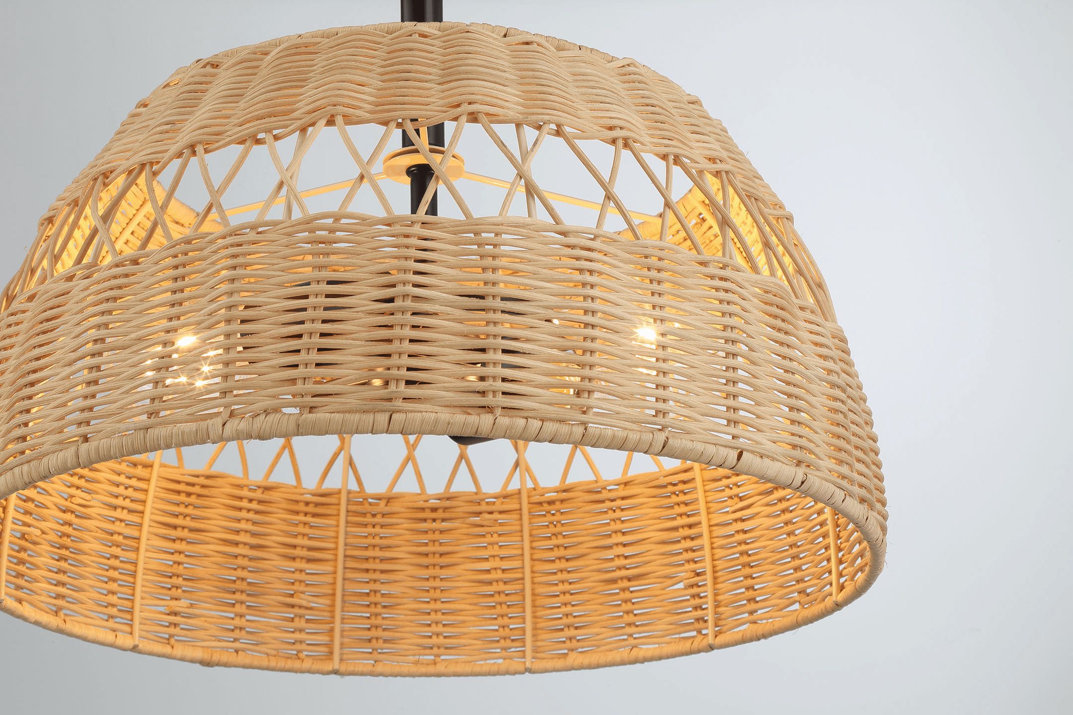 Ashcroft - Twinkle Double Lights Semi Flush With Rattan Shade Black Metal Finish for Farmhouse Style