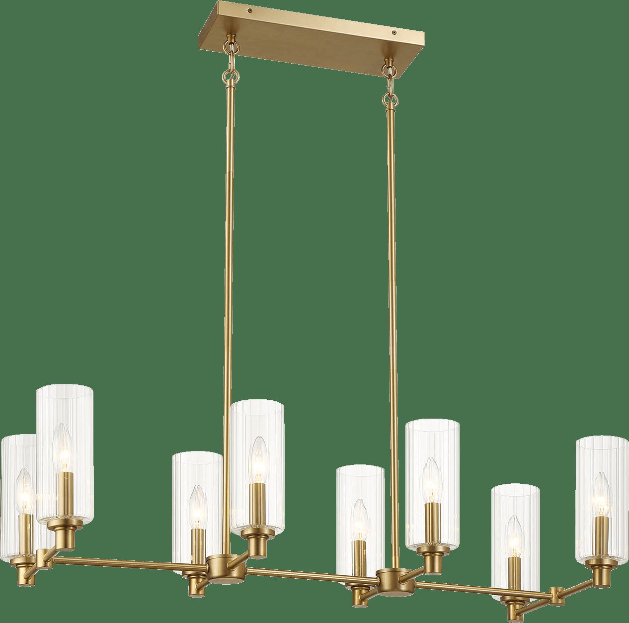 Ashcroft - Willow Eight Lights Island With Clear Ribbed Glass Pendant Lamp - Satin Brass