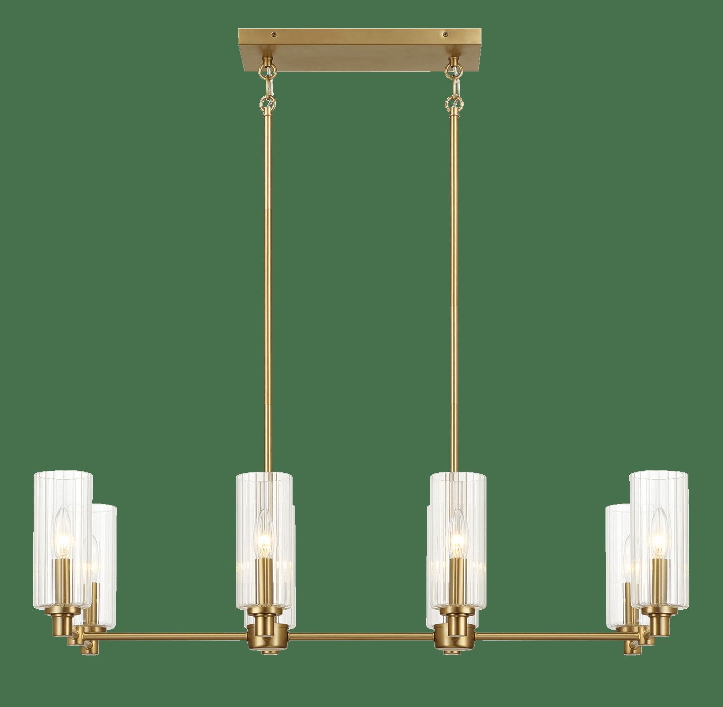 Ashcroft - Willow Eight Lights Island With Clear Ribbed Glass Pendant Lamp - Satin Brass