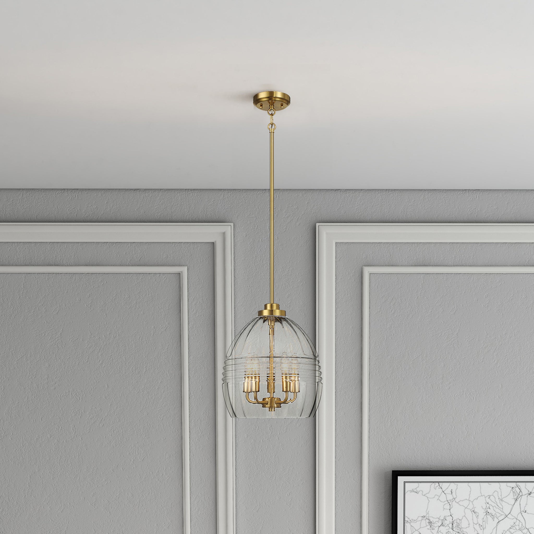 Ashcroft - Zen Five Pendant Chain Hanging Light with Clear Glass - Satin Brass