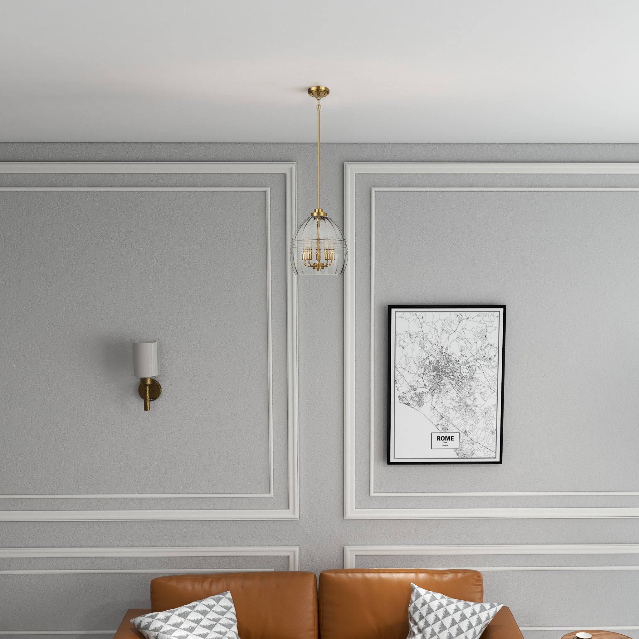 Ashcroft - Zen Five Pendant Chain Hanging Light with Clear Glass - Satin Brass